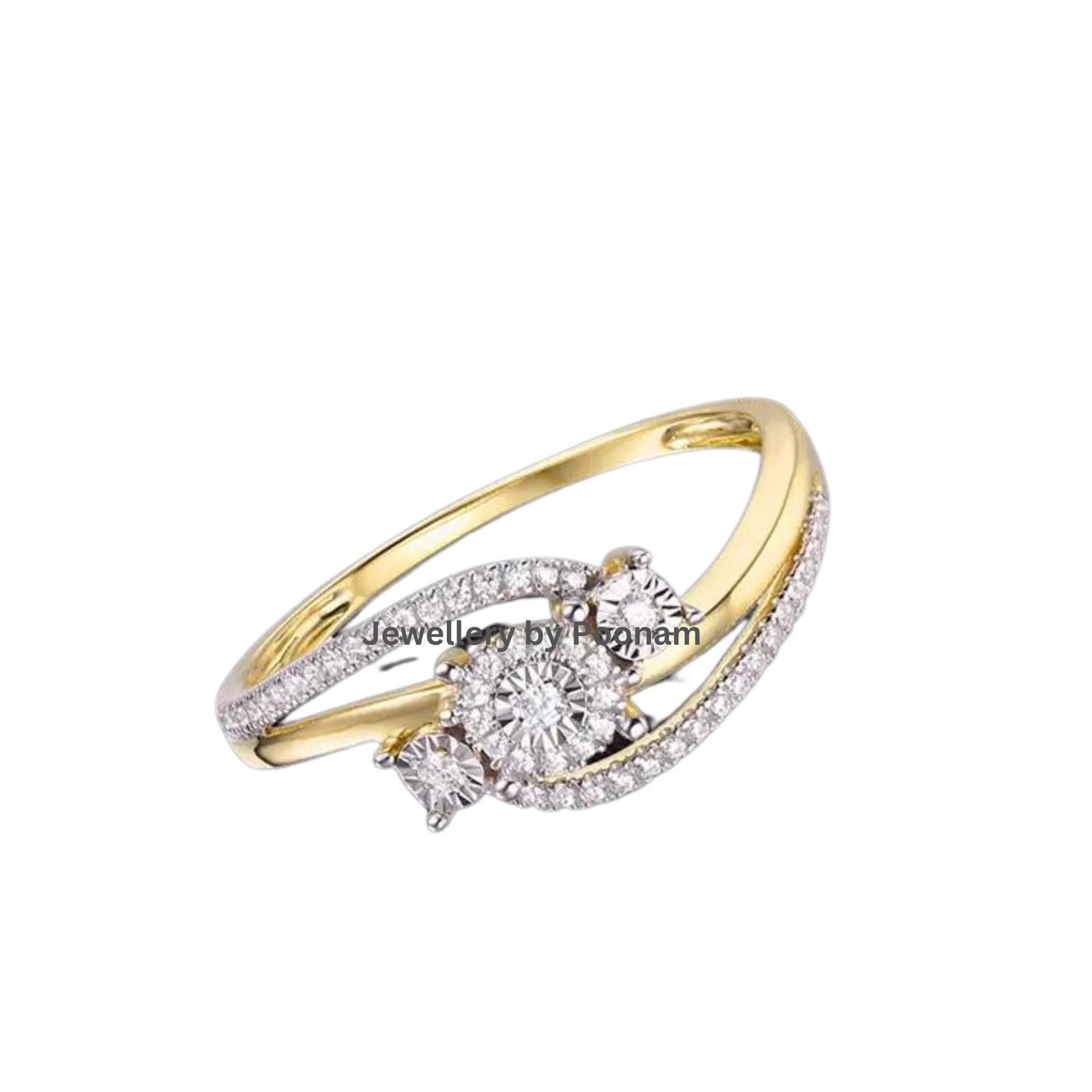 Twist Solitaire Moissanite Ring – Gold Plated Sterling Silver Engagement Bridal Ring - View 2 - Jewelry By Poonam | SKU: R-10 Twist Solitaire Moissanite Ring – Gold Plated Sterling Silver Engagement Bridal Ring - View 2 - Jewelry By Poonam | SKU: R-10