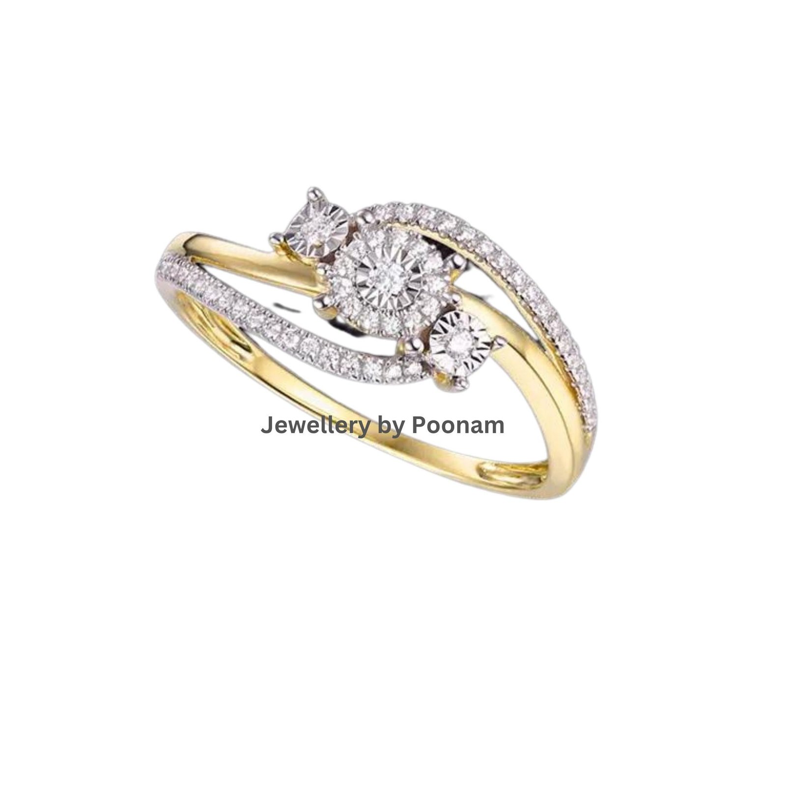 Twist Solitaire Moissanite Ring – Gold Plated Sterling Silver Engagement Bridal Ring - View 3 - Jewelry By Poonam | SKU: R-10 Twist Solitaire Moissanite Ring – Gold Plated Sterling Silver Engagement Bridal Ring - View 3 - Jewelry By Poonam | SKU: R-10