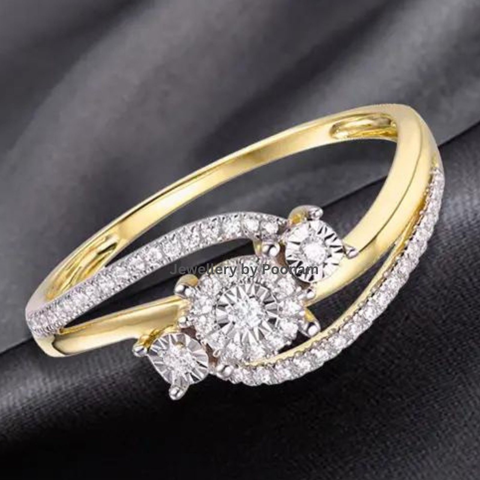 Twist Solitaire Moissanite Ring – Gold Plated Sterling Silver Engagement Bridal Ring - View 4 - Jewelry By Poonam | SKU: R-10 Twist Solitaire Moissanite Ring – Gold Plated Sterling Silver Engagement Bridal Ring - View 4 - Jewelry By Poonam | SKU: R-10