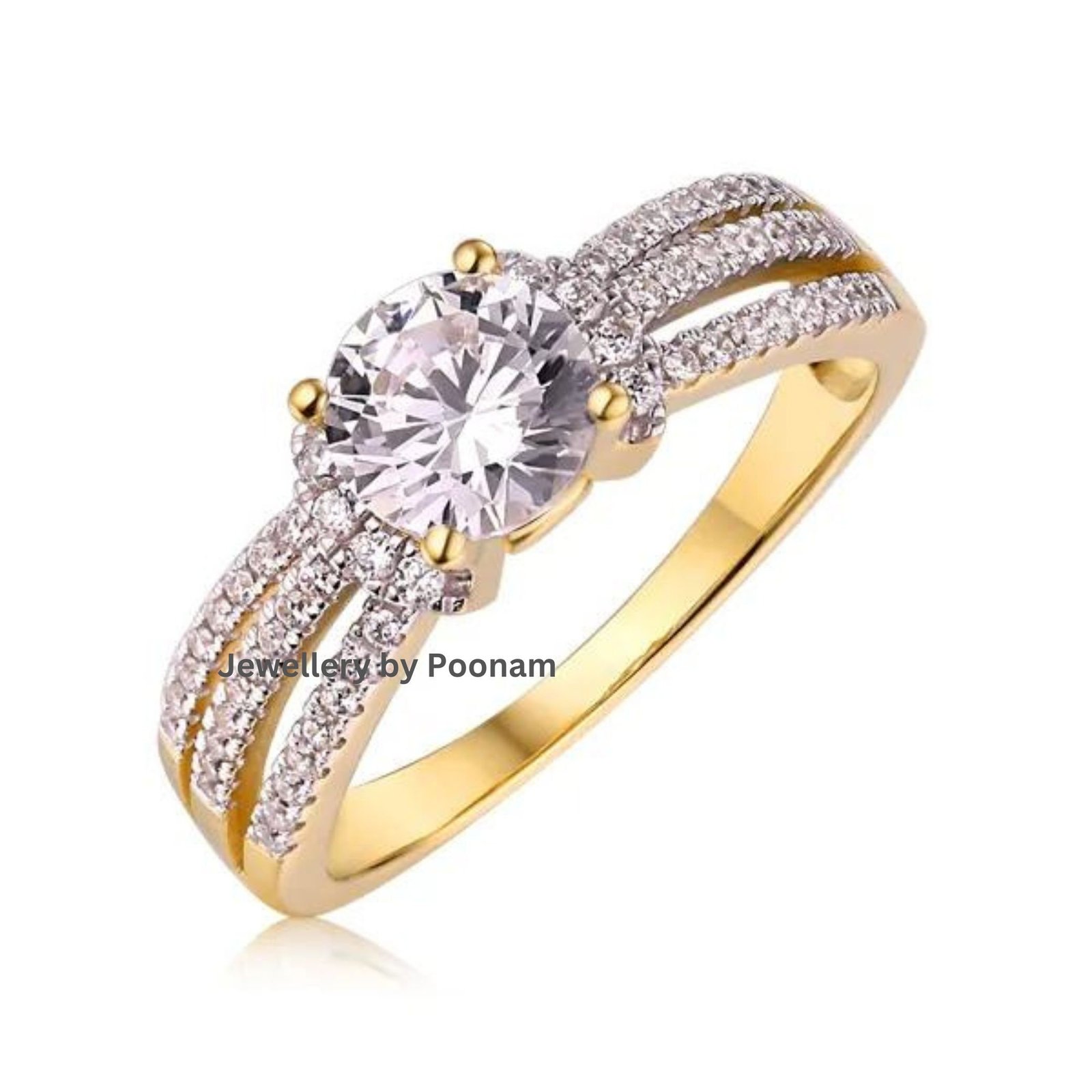 White Gold Moissanite Ring: Anniversary Jewelry Gift - Jewelry By Poonam | SKU: R-1049 White Gold Moissanite Ring: Anniversary Jewelry Gift - Jewelry By Poonam | SKU: R-1049