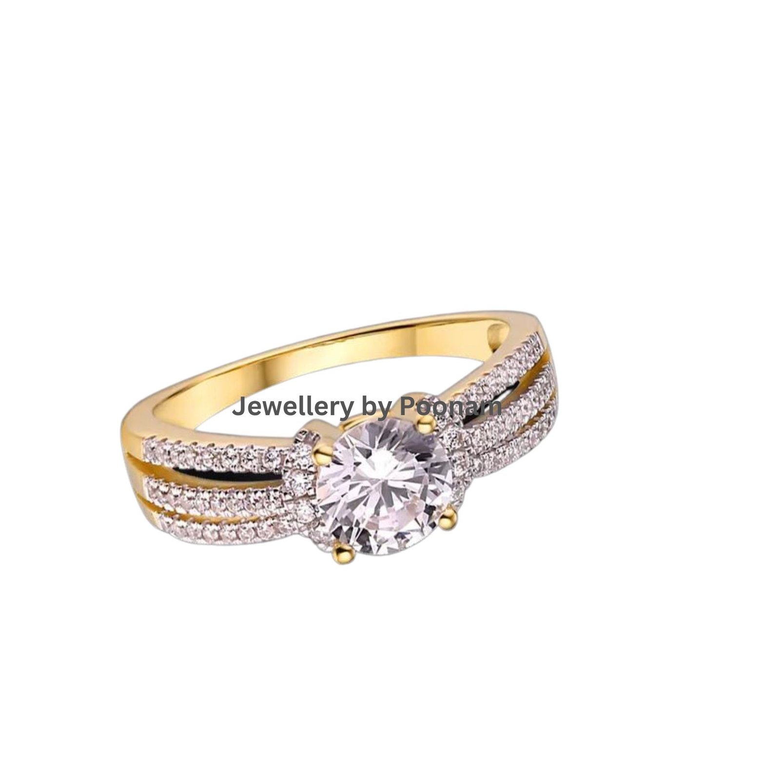 White Gold Moissanite Ring: Anniversary Jewelry Gift - View 2 - Jewelry By Poonam | SKU: R-1049 White Gold Moissanite Ring: Anniversary Jewelry Gift - View 2 - Jewelry By Poonam | SKU: R-1049