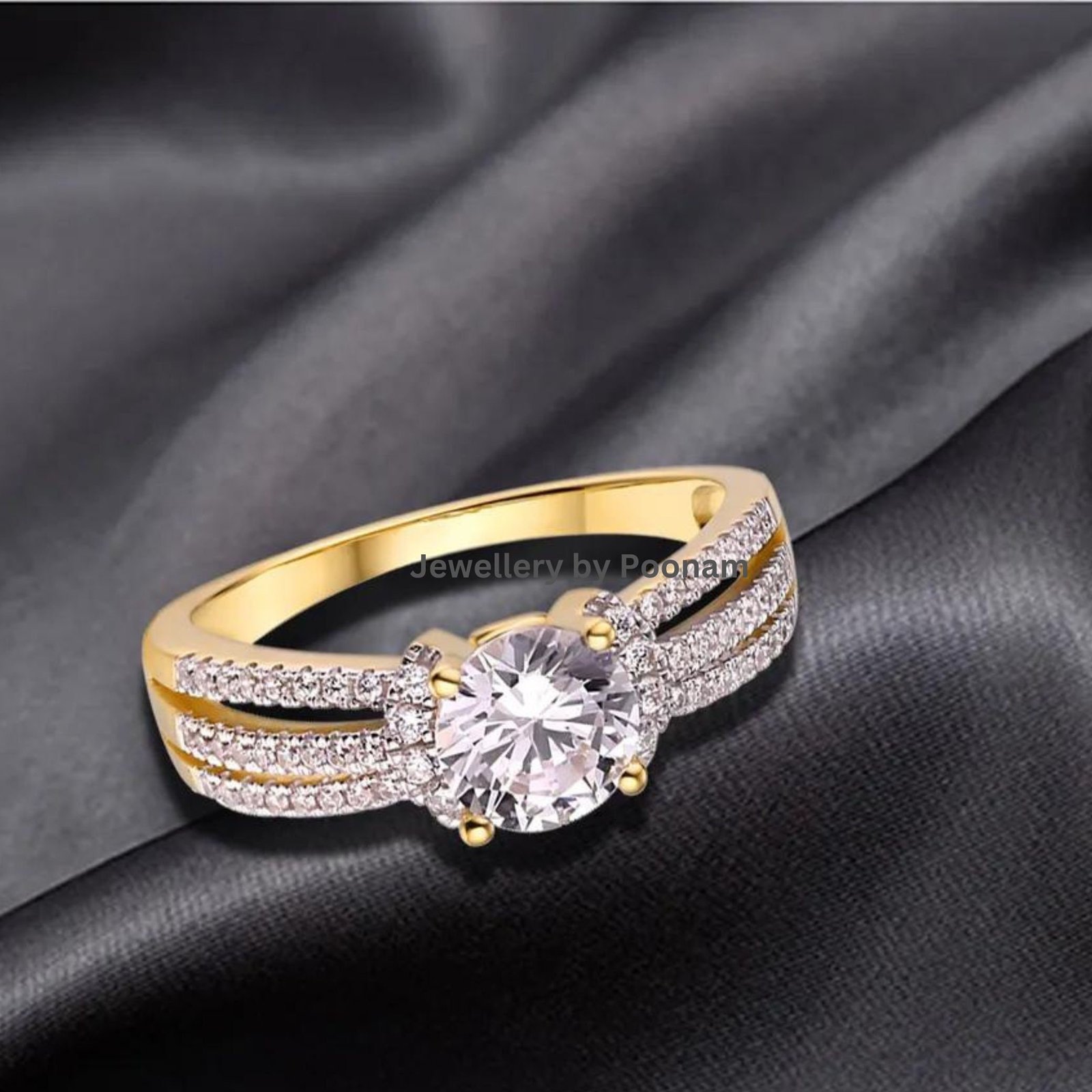 White Gold Moissanite Ring: Anniversary Jewelry Gift - View 3 - Jewelry By Poonam | SKU: R-1049 White Gold Moissanite Ring: Anniversary Jewelry Gift - View 3 - Jewelry By Poonam | SKU: R-1049