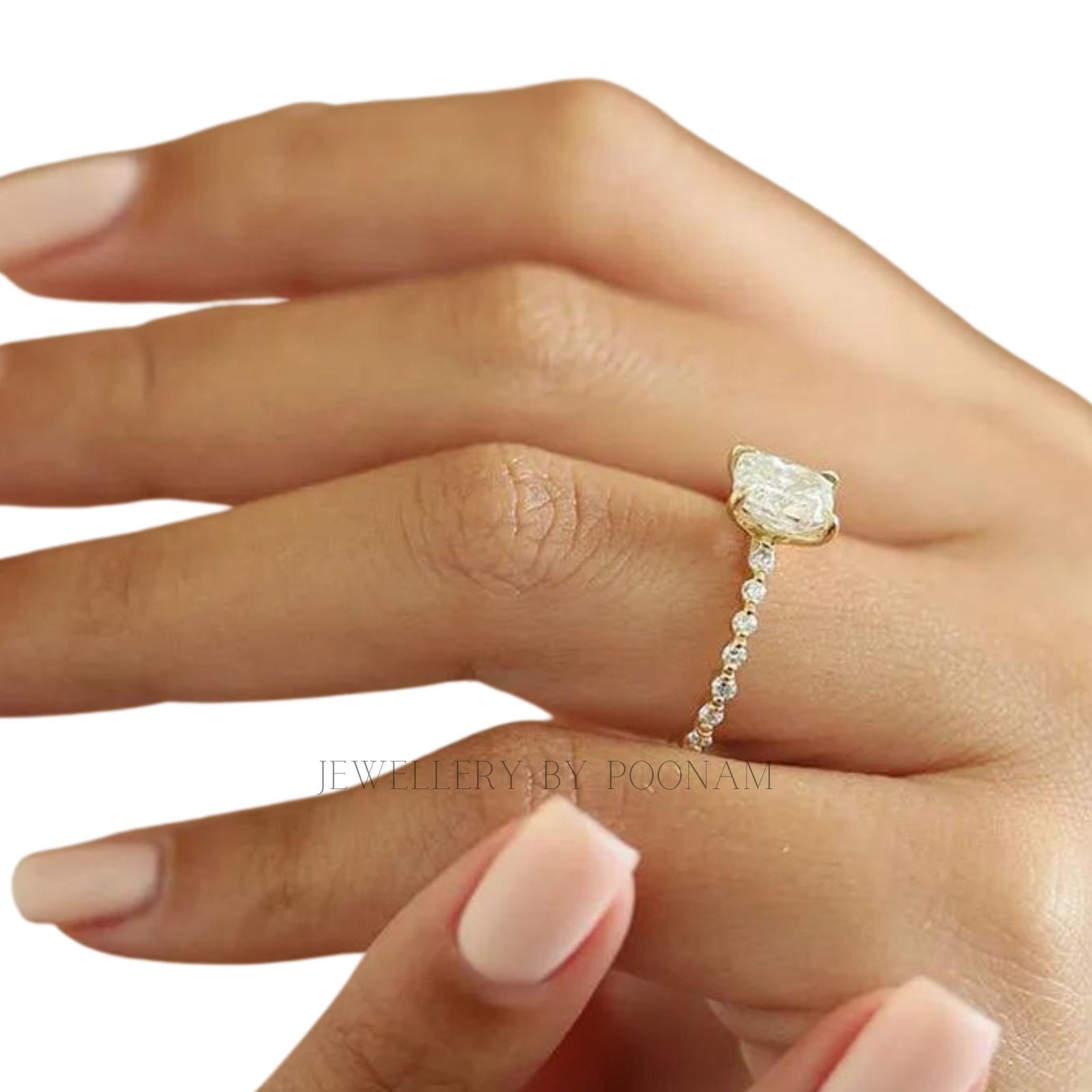 Yellow Gold Moissanite Cushion Cut Engagement Ring - Sterling Silver - View 2 - Jewelry By Poonam | SKU: PJR3113-SLWGMN-US-7 Yellow Gold Moissanite Cushion Cut Engagement Ring - Sterling Silver - View 2 - Jewelry By Poonam | SKU: PJR3113-SLWGMN-US-7
