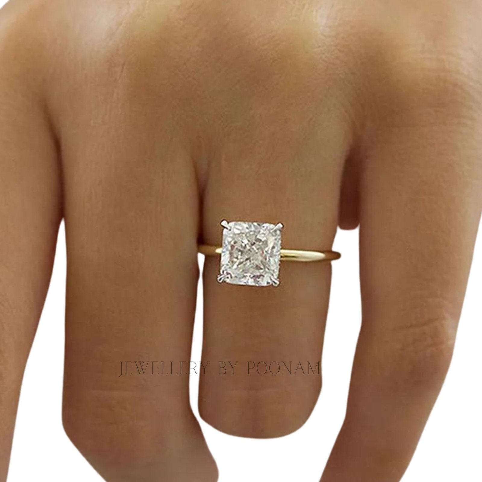 Yellow Gold Princess Cut Engagement Ring for Women in Sterling Silver - Affordable Elegance - View 3 - Jewelry By Poonam | SK Yellow Gold Princess Cut Engagement Ring for Women in Sterling Silver - Affordable Elegance - View 3 - Jewelry By Poonam | SK