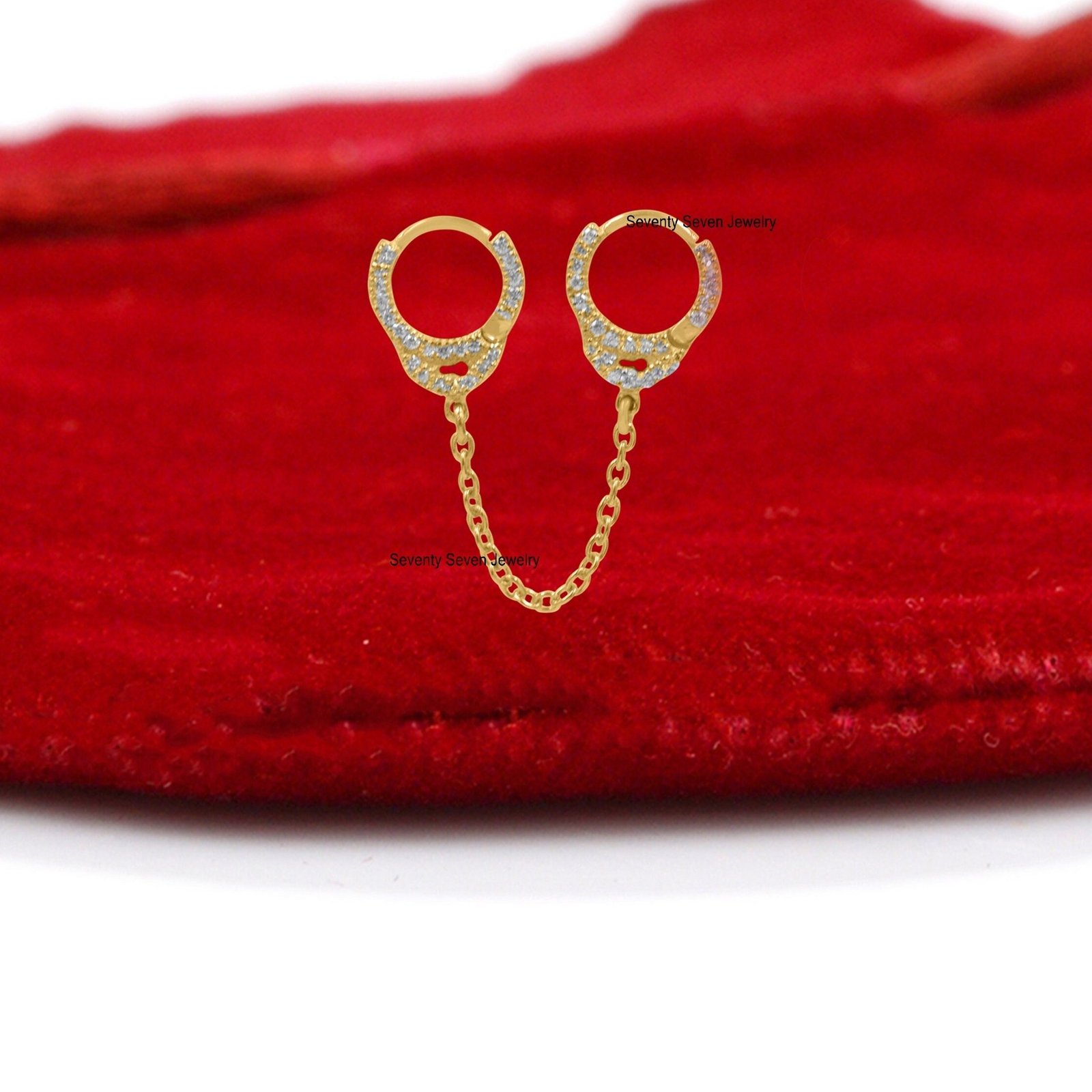14K Diamond Handcuff Chain Earrings: Huggie Hoops - Seventy Seven Jewelry | SKU: S77MJE1039-SLYGMN-2026 14K Diamond Handcuff Chain Earrings: Huggie Hoops - Seventy Seven Jewelry | SKU: S77MJE1039-SLYGMN-2026