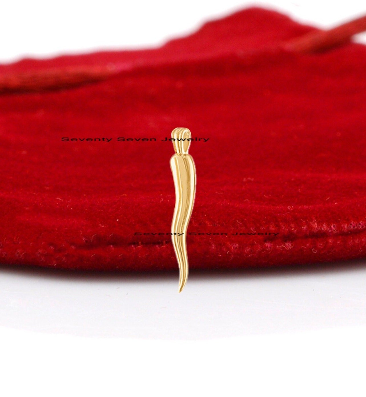 14k Gold Cornicello Horn Pendant: Italian Diamond Amulet - View 4 - Seventy Seven Jewelry | SKU: SSMJP1336-14KYGDI-2026 14k Gold Cornicello Horn Pendant: Italian Diamond Amulet - View 4 - Seventy Seven Jewelry | SKU: SSMJP1336-14KYGDI-2026