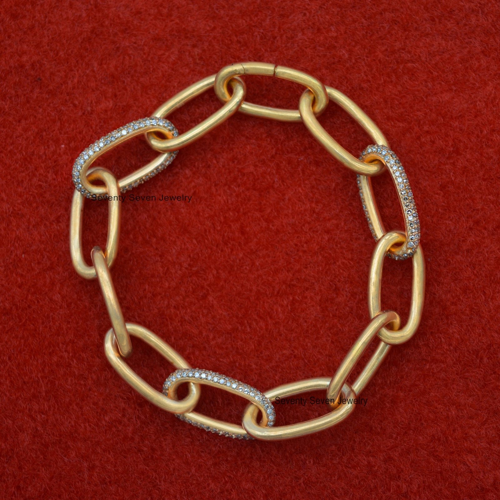 14K Gold Diamond Bracelet, Oval Link - View 5 - Seventy Seven Jewelry | SKU: SSMJA11-14KYGDI-7I-2026 14K Gold Diamond Bracelet, Oval Link - View 5 - Seventy Seven Jewelry | SKU: SSMJA11-14KYGDI-7I-2026