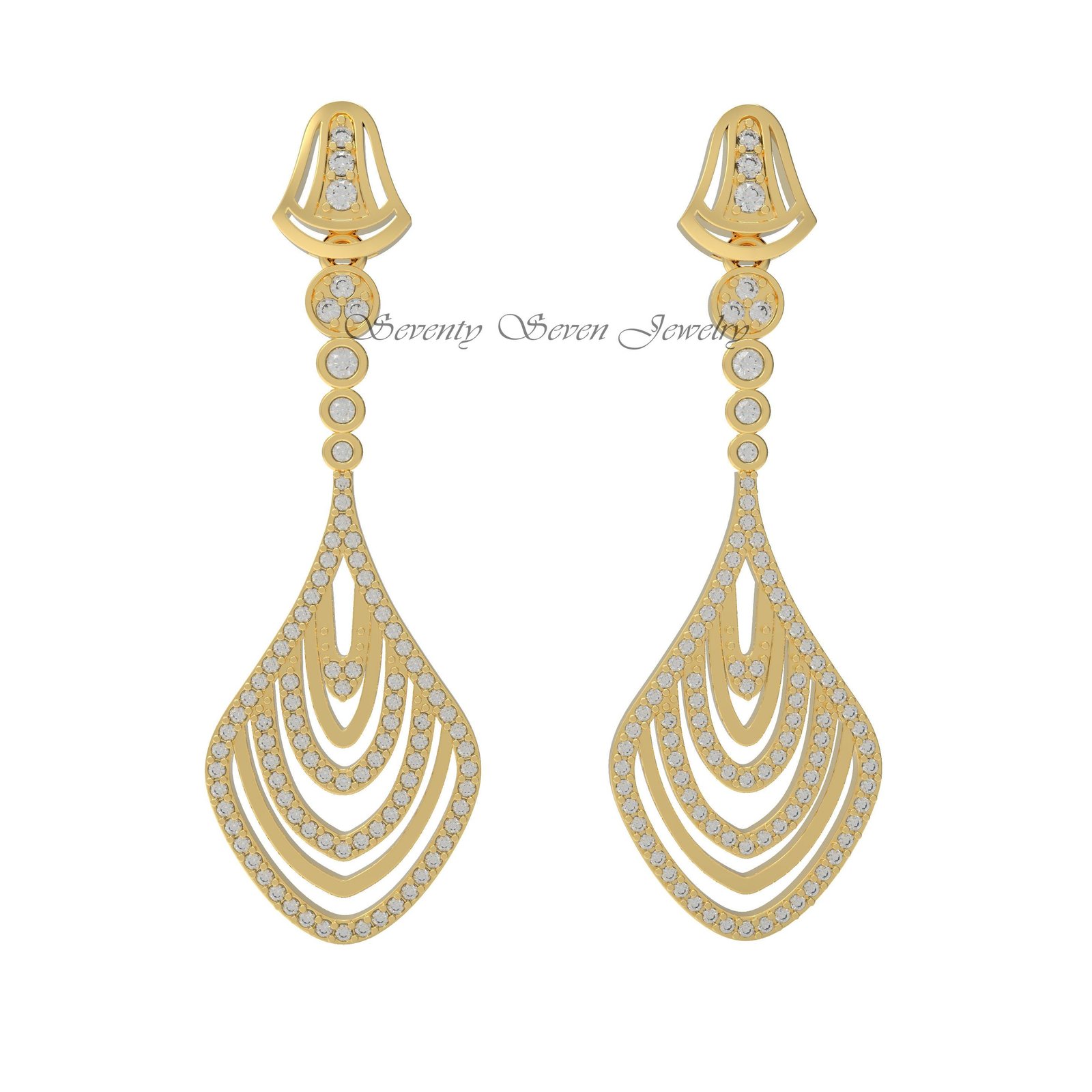 14K Gold Diamond Drop Dangle Earrings | Traditional Bell-Shaped Studs for Weddings - Seventy Seven Jewelry | SKU: SSMJE1071- 14K Gold Diamond Drop Dangle Earrings | Traditional Bell-Shaped Studs for Weddings - Seventy Seven Jewelry | SKU: SSMJE1071-