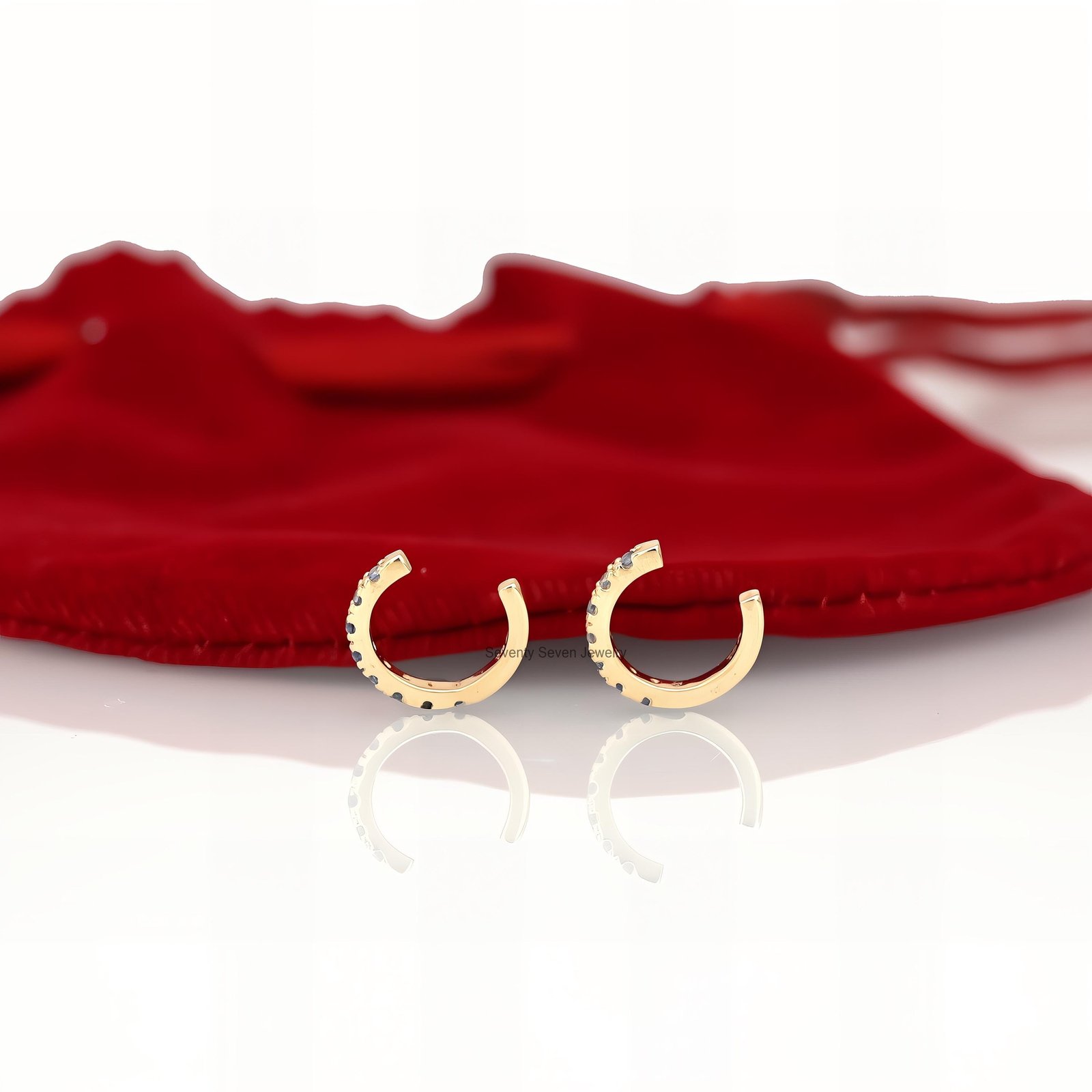 14k Gold Diamond Ear Cuffs: Conch Huggie Earrings - Seventy Seven Jewelry | SKU: SSMJE478-14KYGDI-2026 14k Gold Diamond Ear Cuffs: Conch Huggie Earrings - Seventy Seven Jewelry | SKU: SSMJE478-14KYGDI-2026