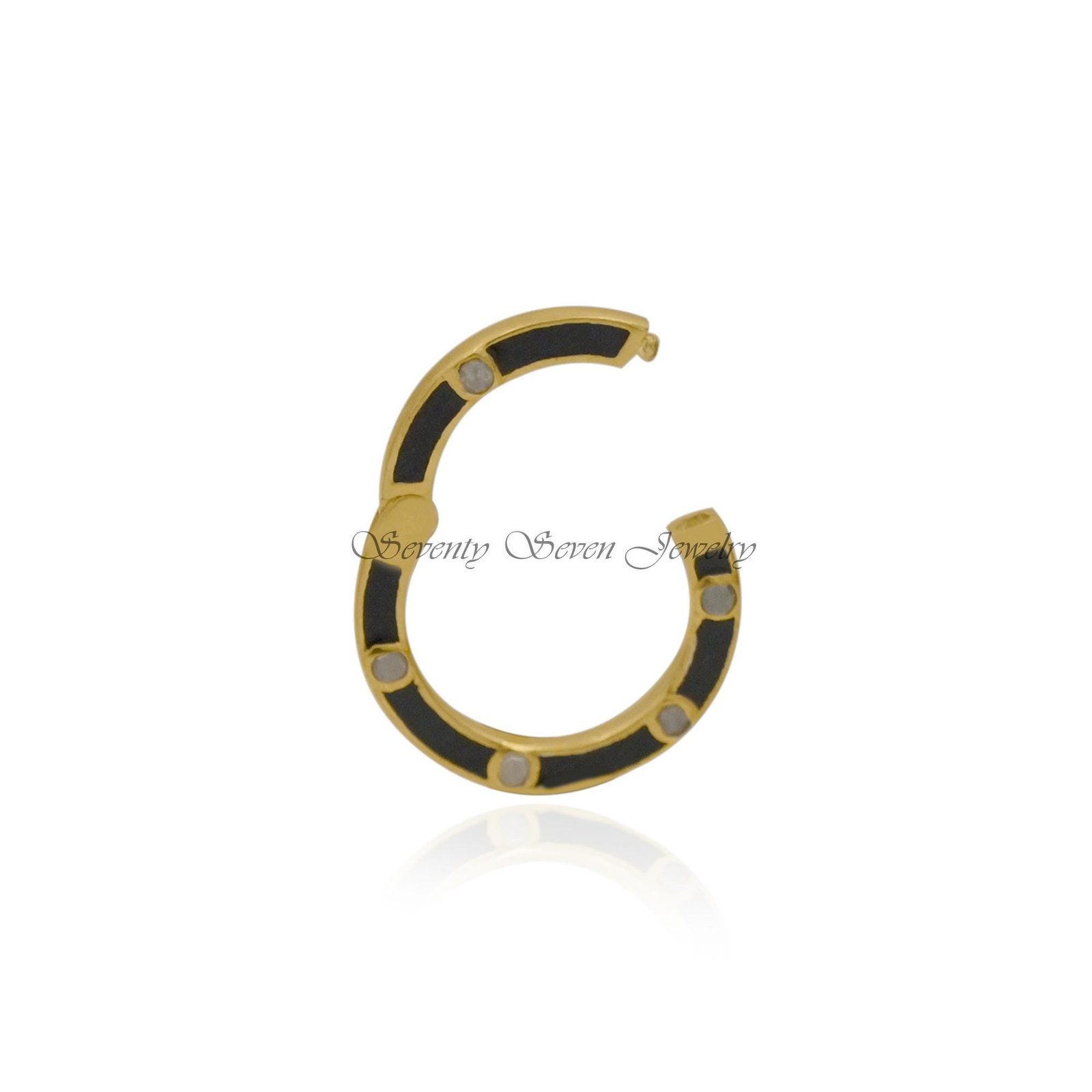 14K Gold Diamond Enamel Charm Enhancer: Round Lock Holder - View 5 - Seventy Seven Jewelry | SKU: SSMJH784-14KYGDIELBK-2026 14K Gold Diamond Enamel Charm Enhancer: Round Lock Holder - View 5 - Seventy Seven Jewelry | SKU: SSMJH784-14KYGDIELBK-2026