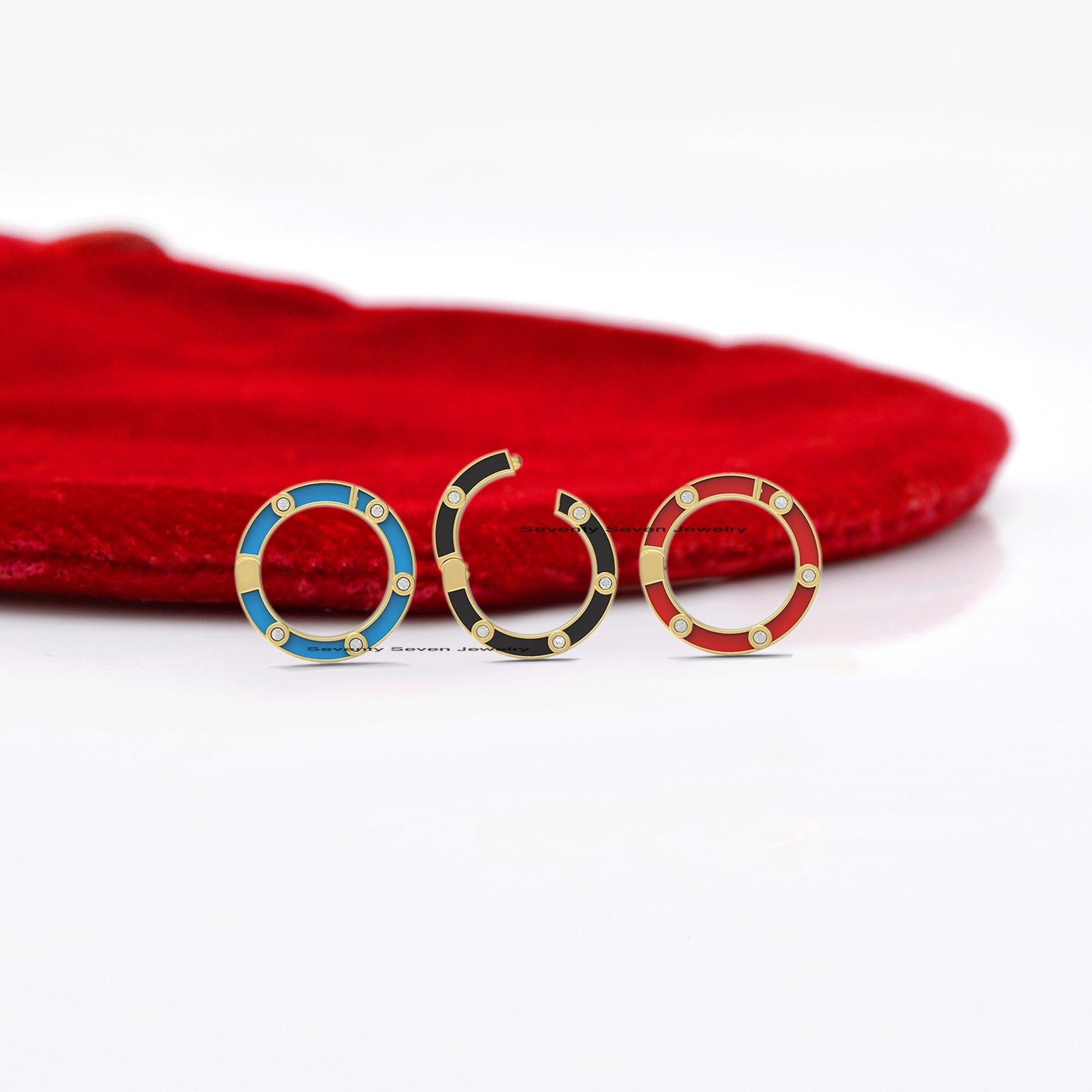 14K Gold Diamond Enamel Charm Enhancer: Round Lock Holder - View 7 - Seventy Seven Jewelry | SKU: SSMJH784-14KYGDIELBK-2026 14K Gold Diamond Enamel Charm Enhancer: Round Lock Holder - View 7 - Seventy Seven Jewelry | SKU: SSMJH784-14KYGDIELBK-2026