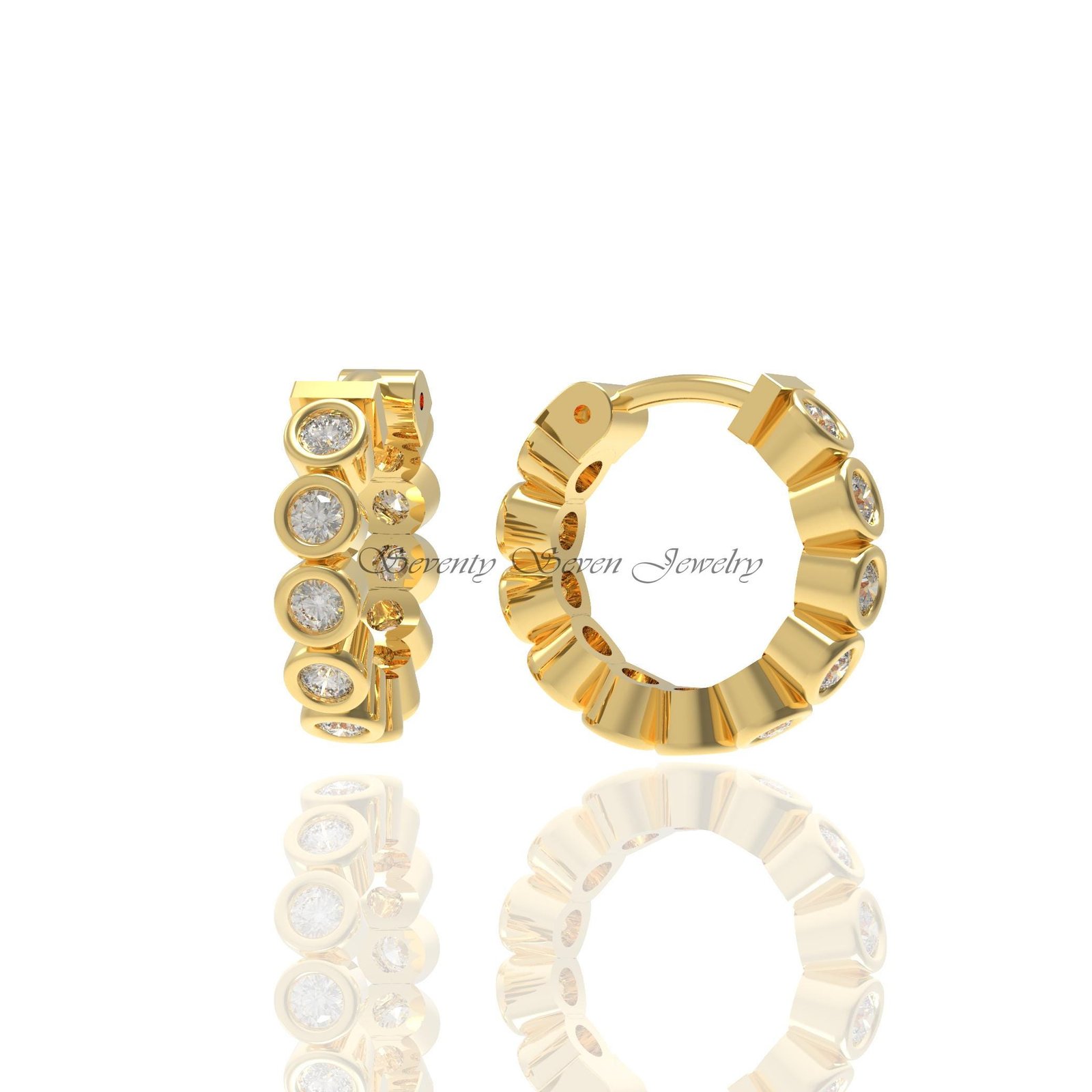 14K Gold Diamond Hoop Huggies, Minimalist Jewelry, Lab-Created SI GH Diamonds - Seventy Seven Jewelry | SKU: SSMJE908- 14K Gold Diamond Hoop Huggies, Minimalist Jewelry, Lab-Created SI GH Diamonds - Seventy Seven Jewelry | SKU: SSMJE908-