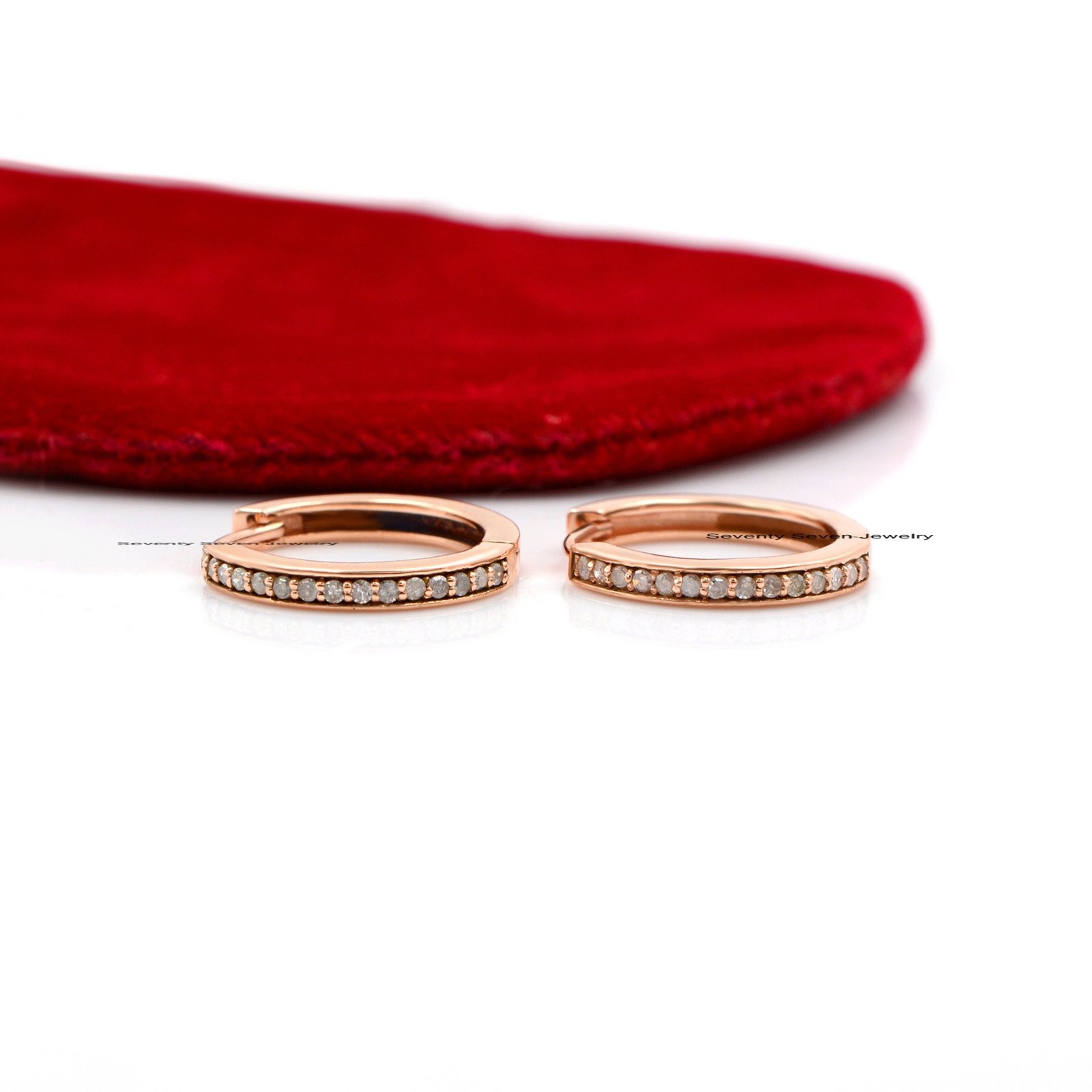 14K Gold Diamond Hoop Huggies: Turquoise Gemstone Earrings (17 MM) - View 3 - Seventy Seven Jewelry | SKU: SSMJE302-14KYGDI-2 14K Gold Diamond Hoop Huggies: Turquoise Gemstone Earrings (17 MM) - View 3 - Seventy Seven Jewelry | SKU: SSMJE302-14KYGDI-2
