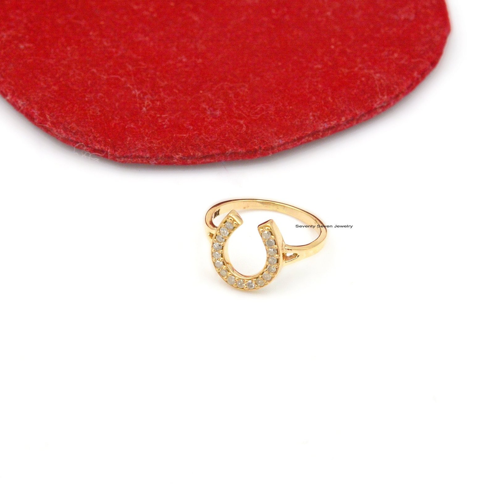14K Gold Diamond Horseshoe Ring: Good Luck Charm - Seventy Seven Jewelry | SKU: SSMJR406-14KYGDI-2026 14K Gold Diamond Horseshoe Ring: Good Luck Charm - Seventy Seven Jewelry | SKU: SSMJR406-14KYGDI-2026
