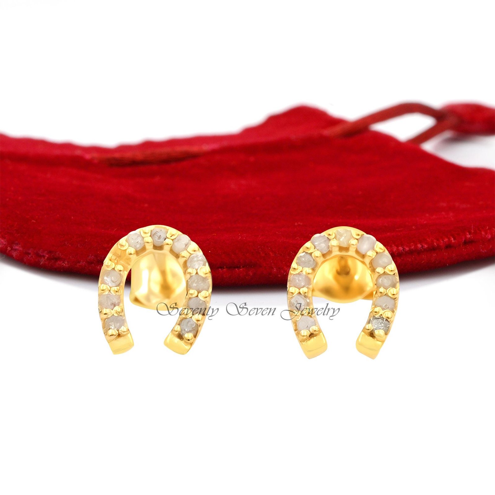 14k Gold Diamond Horseshoe Studs: Lucky Earrings, 10MM - Seventy Seven Jewelry | SKU: SSMJE1797-14KYGDI-10M-2026 14k Gold Diamond Horseshoe Studs: Lucky Earrings, 10MM - Seventy Seven Jewelry | SKU: SSMJE1797-14KYGDI-10M-2026