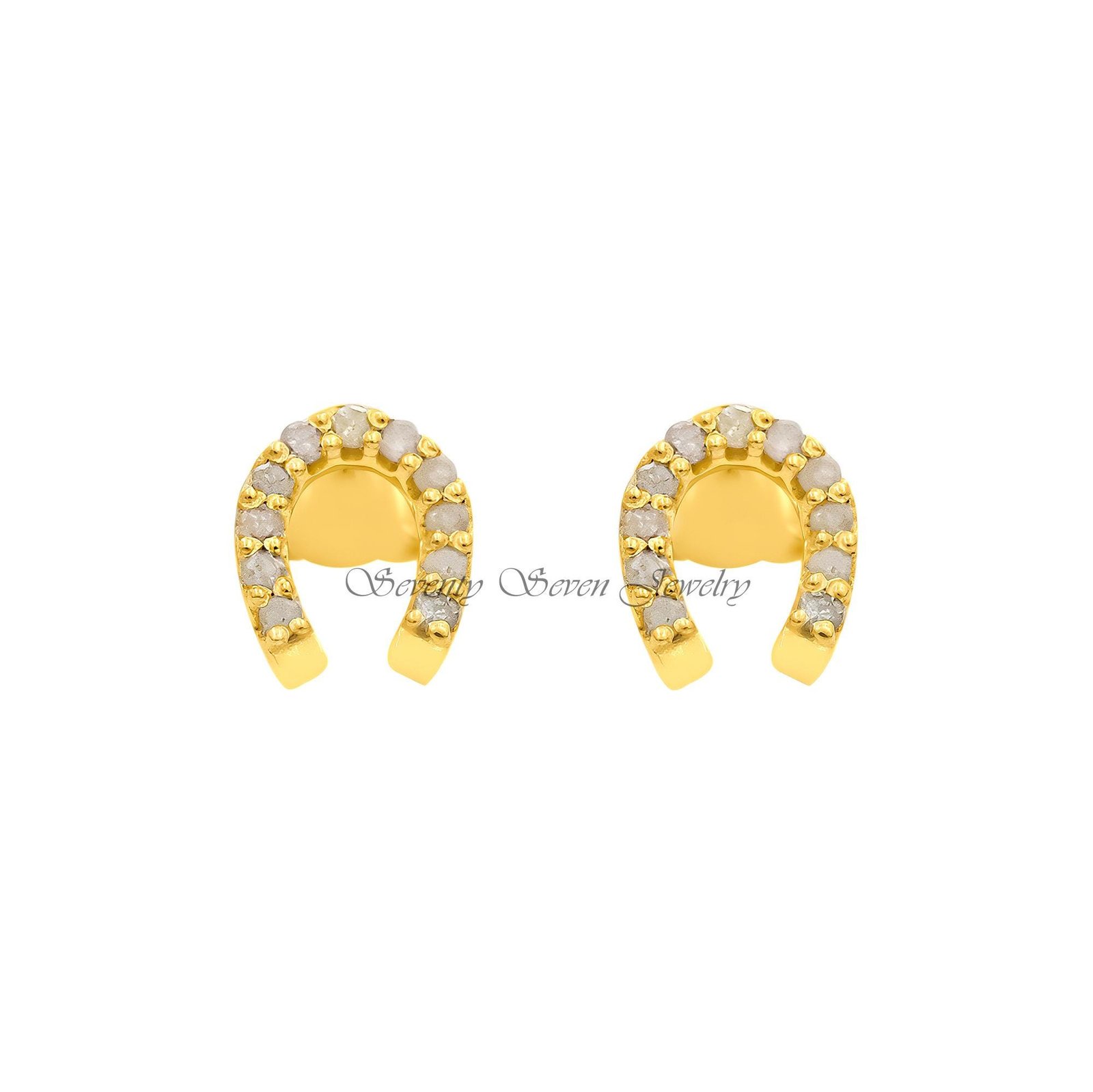 14k Gold Diamond Horseshoe Studs: Lucky Earrings, 10MM - View 5 - Seventy Seven Jewelry | SKU: SSMJE1797-14KYGDI-10M-2026 14k Gold Diamond Horseshoe Studs: Lucky Earrings, 10MM - View 5 - Seventy Seven Jewelry | SKU: SSMJE1797-14KYGDI-10M-2026