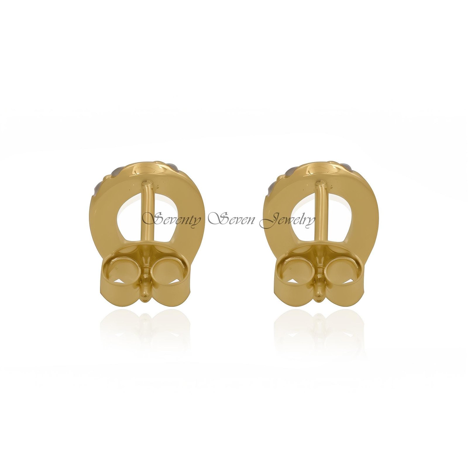 14k Gold Diamond Horseshoe Studs: Lucky Earrings, 10MM - View 6 - Seventy Seven Jewelry | SKU: SSMJE1797-14KYGDI-10M-2026 14k Gold Diamond Horseshoe Studs: Lucky Earrings, 10MM - View 6 - Seventy Seven Jewelry | SKU: SSMJE1797-14KYGDI-10M-2026