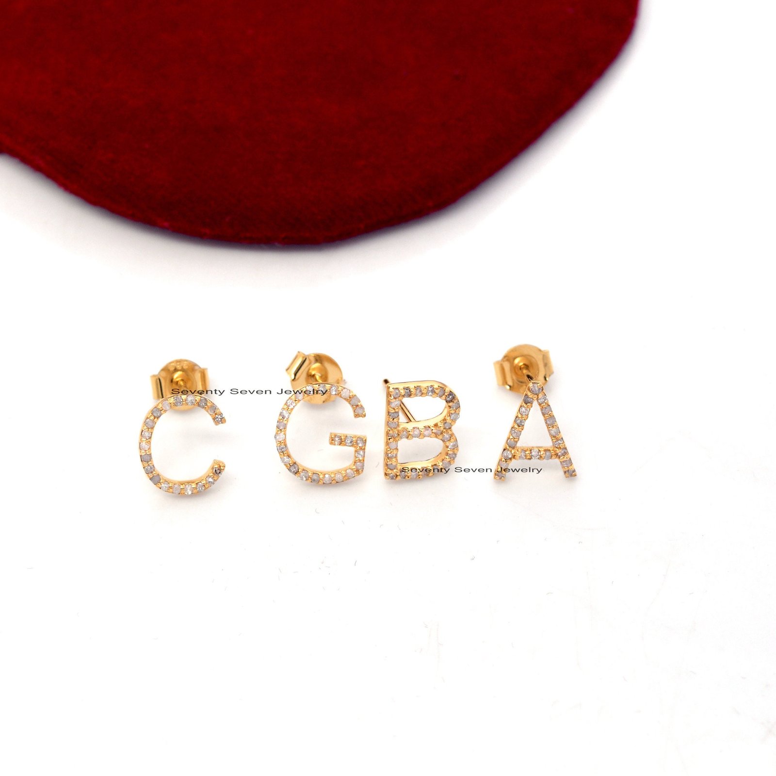14K Gold Diamond Initial Stud Earrings: Pave Letter Studs - Seventy Seven Jewelry | SKU: SSMJE323A-14KYGDI-V-25-07-2023,SSMJE 14K Gold Diamond Initial Stud Earrings: Pave Letter Studs - Seventy Seven Jewelry | SKU: SSMJE323A-14KYGDI-V-25-07-2023,SSMJE