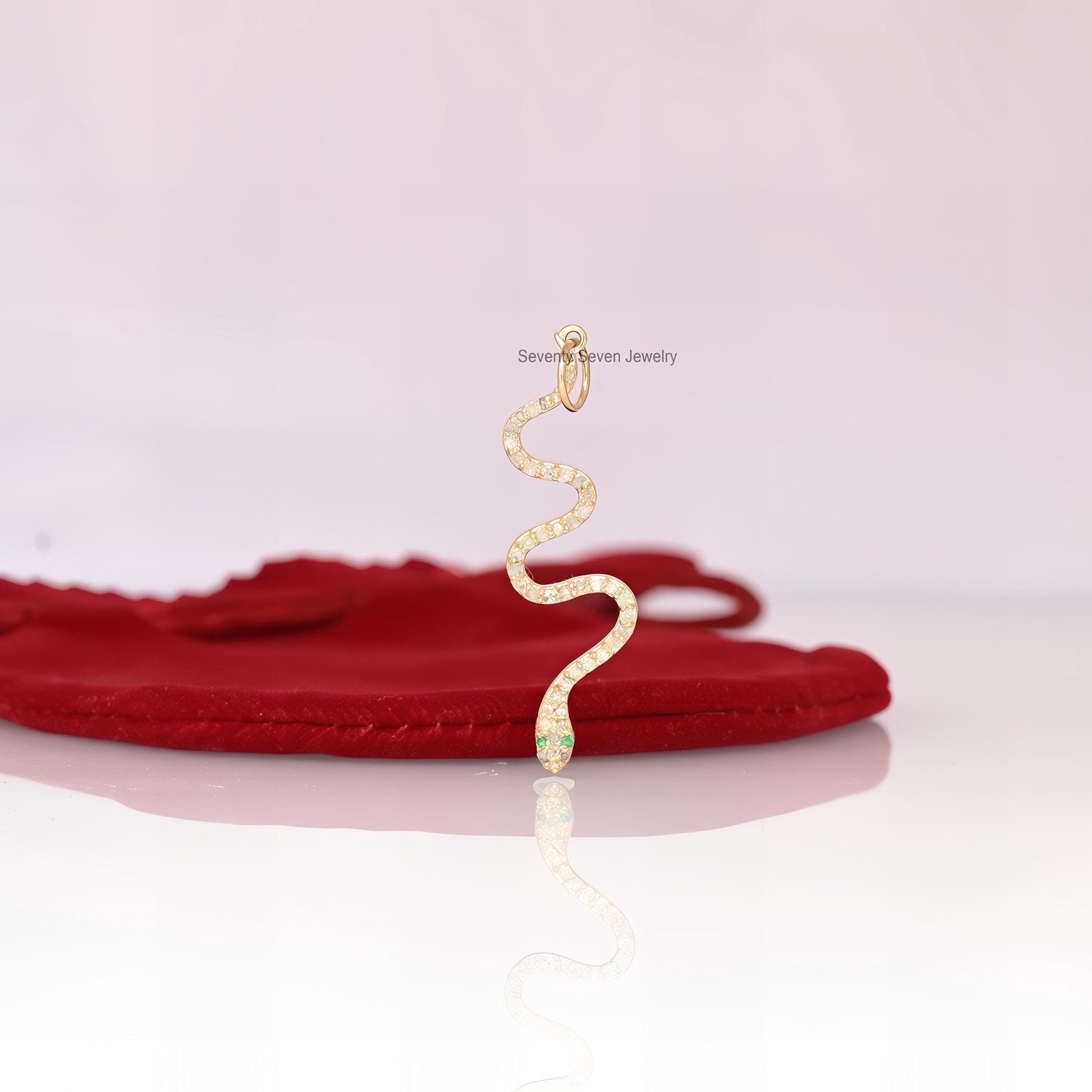 14K Gold Diamond Snake Pendant: Pave Charm Jewelry - Seventy Seven Jewelry | SKU: SSMJP64-14KYGDI-2026 14K Gold Diamond Snake Pendant: Pave Charm Jewelry - Seventy Seven Jewelry | SKU: SSMJP64-14KYGDI-2026