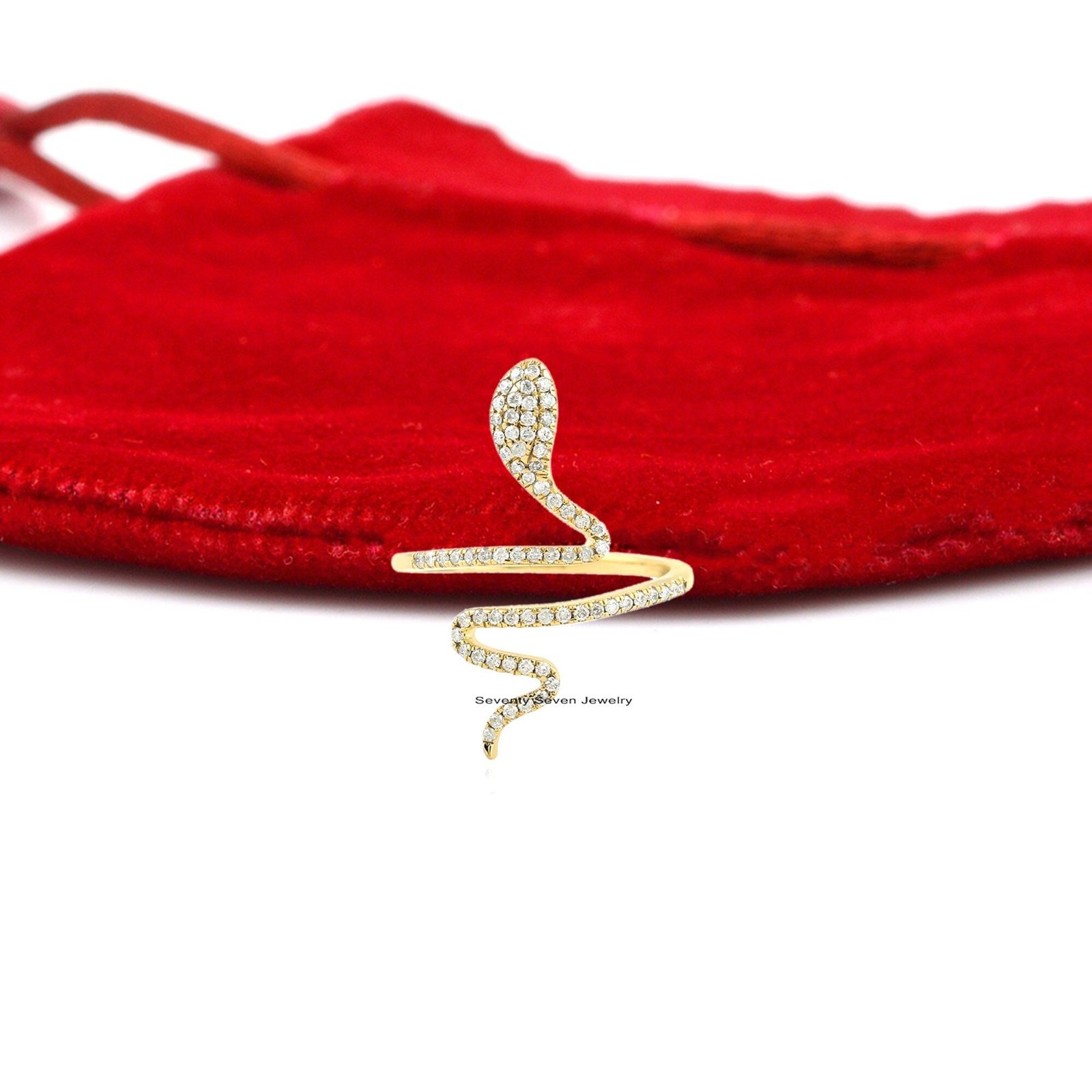 14K Gold Diamond Snake Ring: Pave Serpent Style - Seventy Seven Jewelry | SKU: SSMJR346-SLNSPSP-2026 14K Gold Diamond Snake Ring: Pave Serpent Style - Seventy Seven Jewelry | SKU: SSMJR346-SLNSPSP-2026