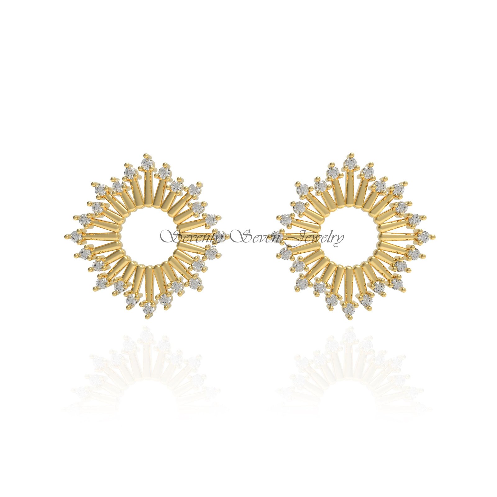 14K Gold Diamond Starburst Stud Earrings | Everyday Studs with Lab-Created SI GH Diamonds - Seventy Seven Jewelry | SKU: SSMJ 14K Gold Diamond Starburst Stud Earrings | Everyday Studs with Lab-Created SI GH Diamonds - Seventy Seven Jewelry | SKU: SSMJ