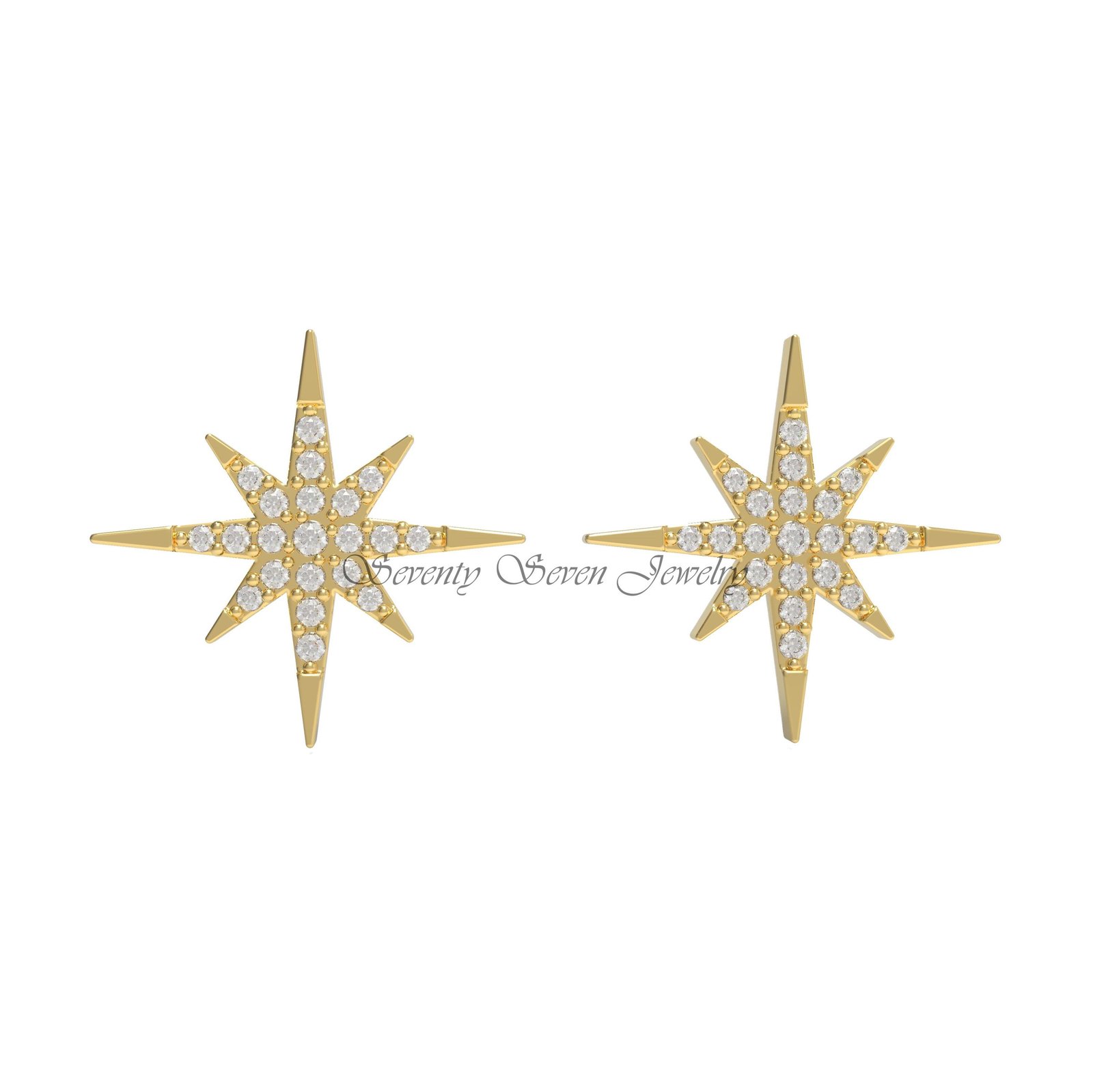 14k Gold Diamond Starburst Stud Earrings, Tiny 12mm Jewelry - Seventy Seven Jewelry | SKU: SSMJE325-14KYGDI 14k Gold Diamond Starburst Stud Earrings, Tiny 12mm Jewelry - Seventy Seven Jewelry | SKU: SSMJE325-14KYGDI