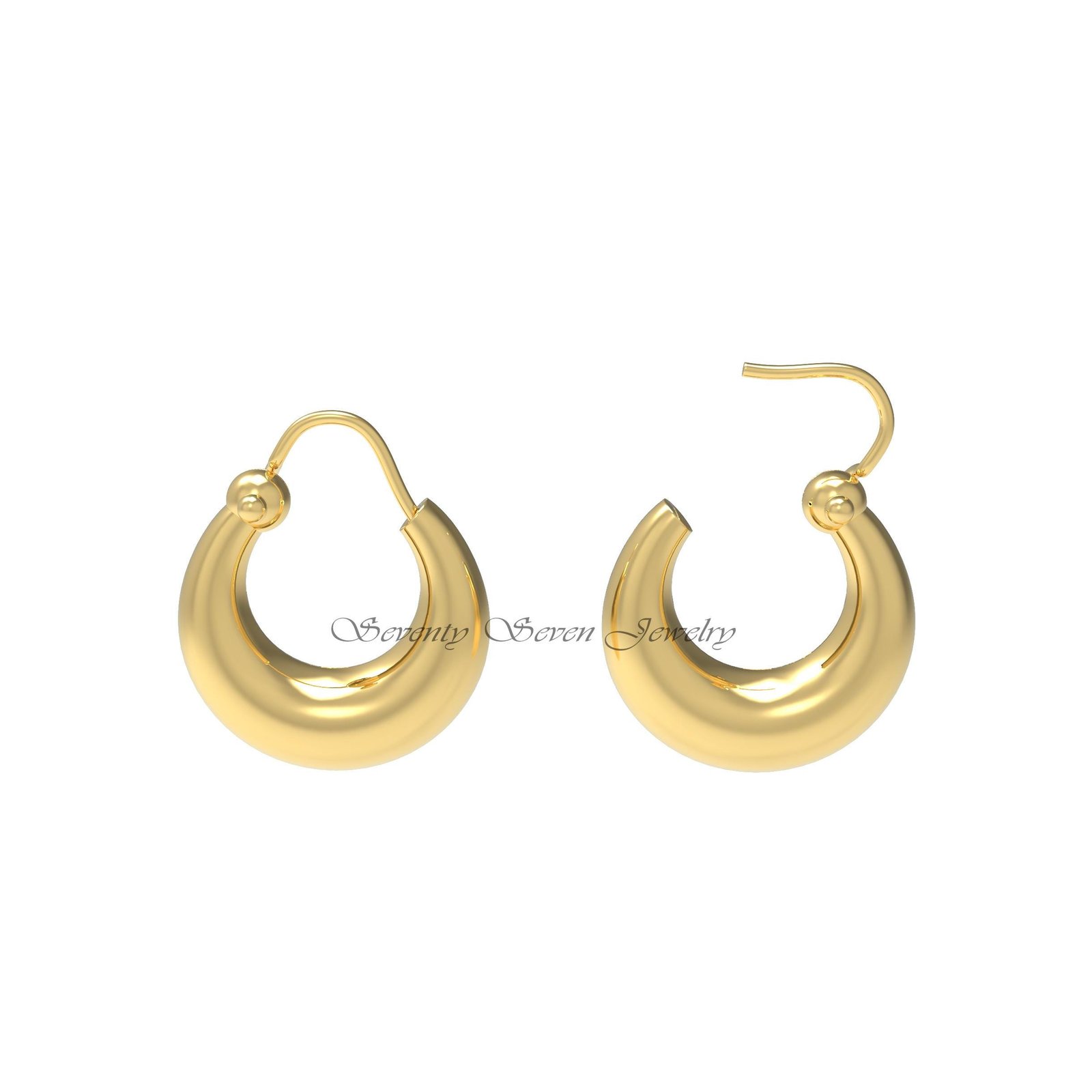 14K Gold Dome Hoop Earrings, Dainty for Everyday Style - Seventy Seven Jewelry | SKU: SSMJE979- 14K Gold Dome Hoop Earrings, Dainty for Everyday Style - Seventy Seven Jewelry | SKU: SSMJE979-