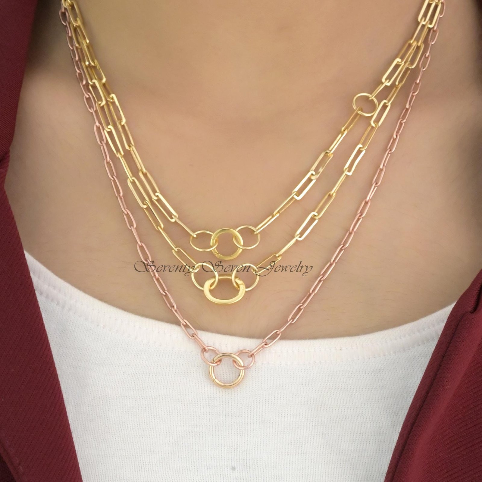 14K Gold Flat Link Necklace: Charm Holder, 16 Inch - View 2 - Seventy Seven Jewelry | SKU: SSMJH475-14KYG-2026,SSMJP475-14KYG 14K Gold Flat Link Necklace: Charm Holder, 16 Inch - View 2 - Seventy Seven Jewelry | SKU: SSMJH475-14KYG-2026,SSMJP475-14KYG