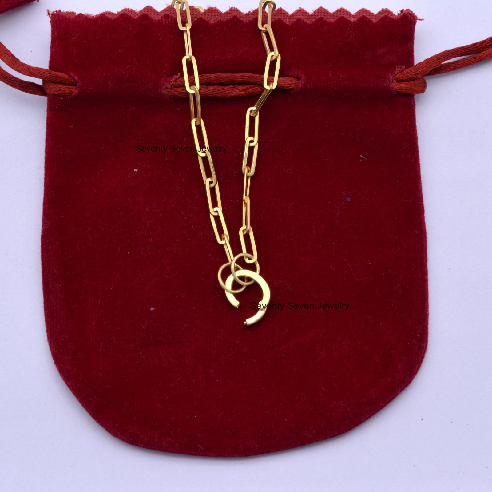 14K Gold Flat Link Necklace: Charm Holder, 16 Inch - View 7 - Seventy Seven Jewelry | SKU: SSMJH475-14KYG-2026,SSMJP475-14KYG 14K Gold Flat Link Necklace: Charm Holder, 16 Inch - View 7 - Seventy Seven Jewelry | SKU: SSMJH475-14KYG-2026,SSMJP475-14KYG