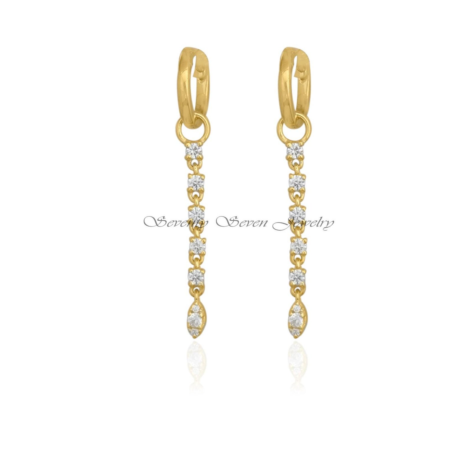 14K Gold Gemstone Drop Dangle Earrings, Thin Huggie Hoop Dangles Moissanite, Jewelry Gift Option - View 5 - Seventy Seven Jew 14K Gold Gemstone Drop Dangle Earrings, Thin Huggie Hoop Dangles Moissanite, Jewelry Gift Option - View 5 - Seventy Seven Jew