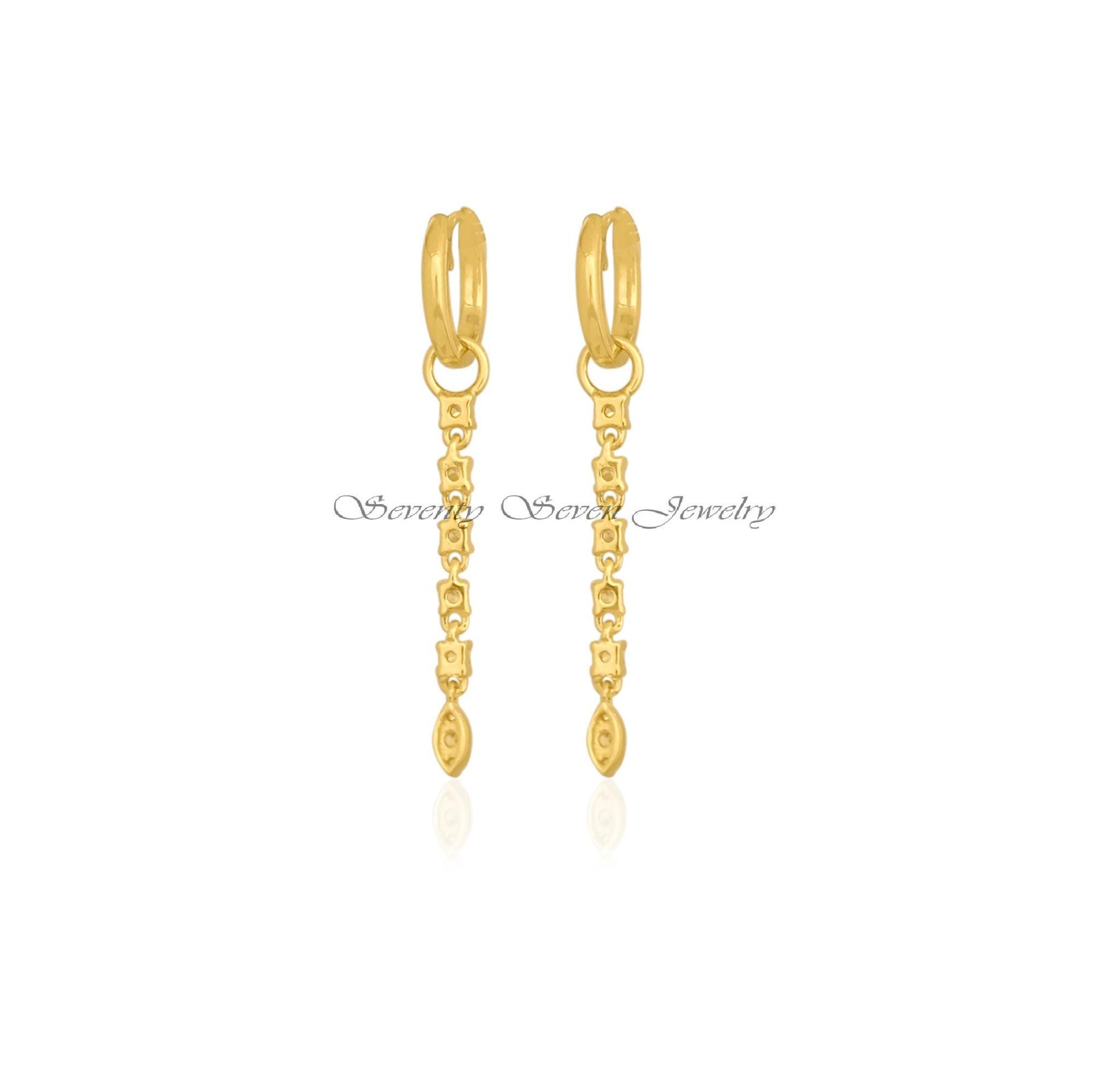 14K Gold Gemstone Drop Dangle Earrings, Thin Huggie Hoop Dangles Moissanite, Jewelry Gift Option - View 6 - Seventy Seven Jew 14K Gold Gemstone Drop Dangle Earrings, Thin Huggie Hoop Dangles Moissanite, Jewelry Gift Option - View 6 - Seventy Seven Jew