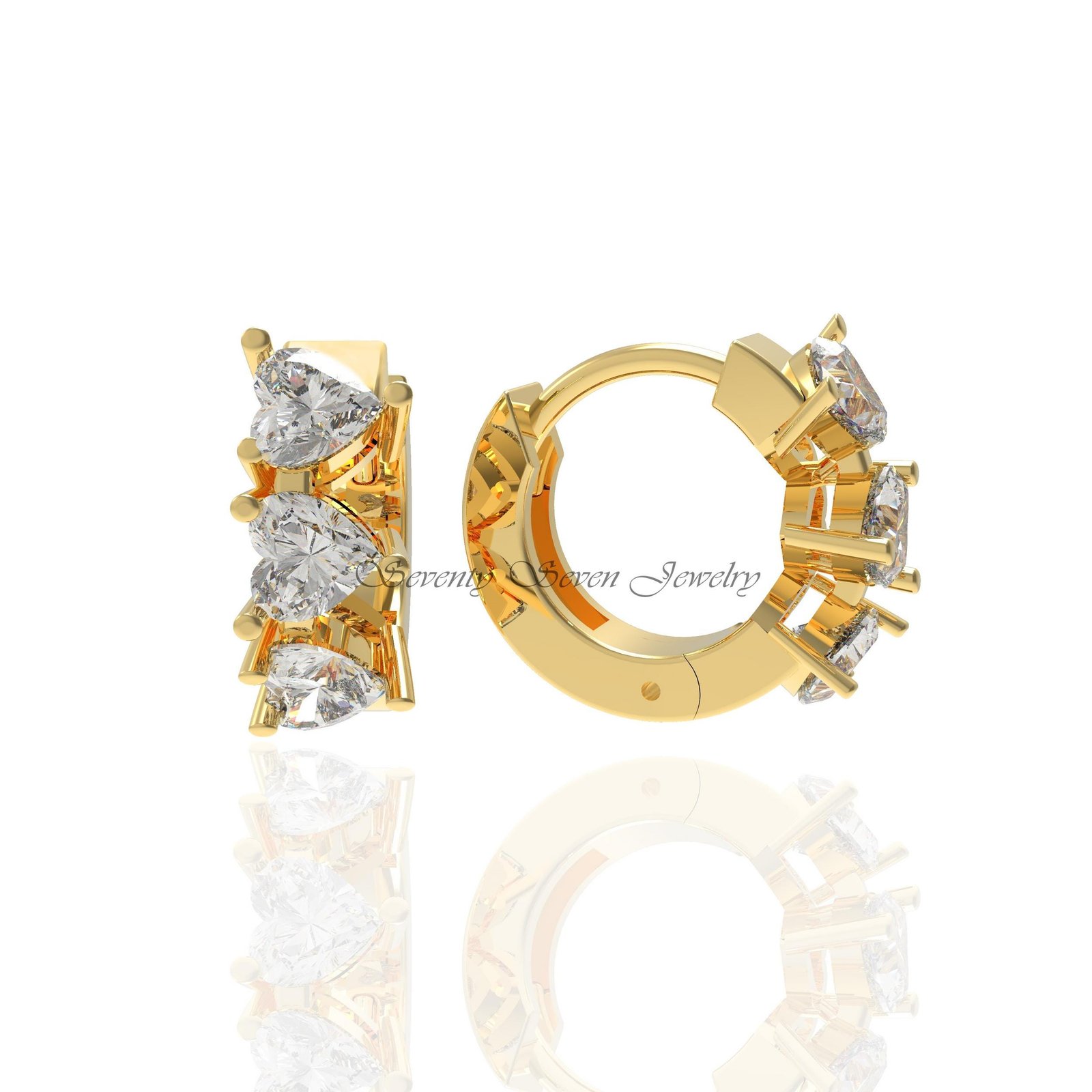 14K Gold Hoop Huggies, Lab-Created SI GH Diamond, Geometric Studs - Seventy Seven Jewelry | SKU: SSMJE903- 14K Gold Hoop Huggies, Lab-Created SI GH Diamond, Geometric Studs - Seventy Seven Jewelry | SKU: SSMJE903-