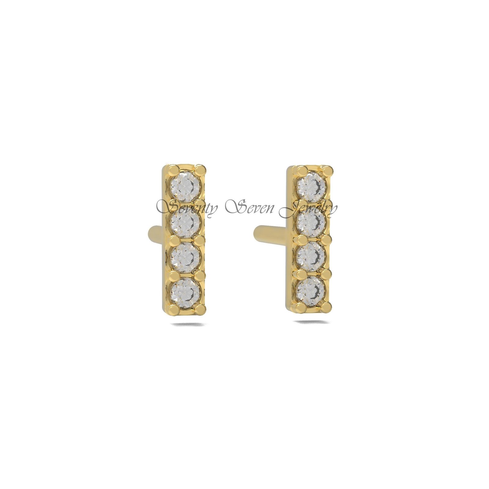 14K Gold Lab-Grown Diamond Bar Studs, Pushback Earrings - Seventy Seven Jewelry | SKU: SSMJE1500- 14K Gold Lab-Grown Diamond Bar Studs, Pushback Earrings - Seventy Seven Jewelry | SKU: SSMJE1500-