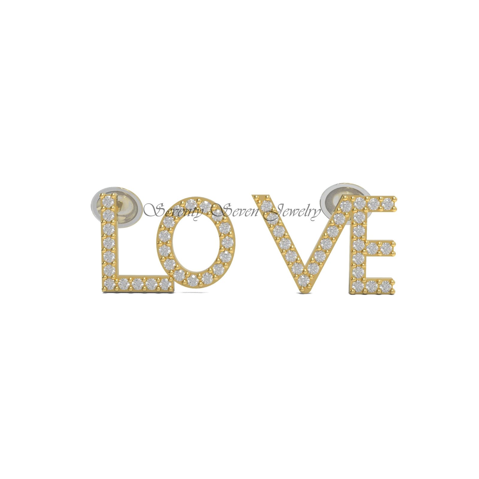 14K Gold Lab-Grown Diamond LOVE Stud Earrings | 10mm Sparkling Studs for Everyday - Seventy Seven Jewelry | SKU: SSMJE346- 14K Gold Lab-Grown Diamond LOVE Stud Earrings | 10mm Sparkling Studs for Everyday - Seventy Seven Jewelry | SKU: SSMJE346-