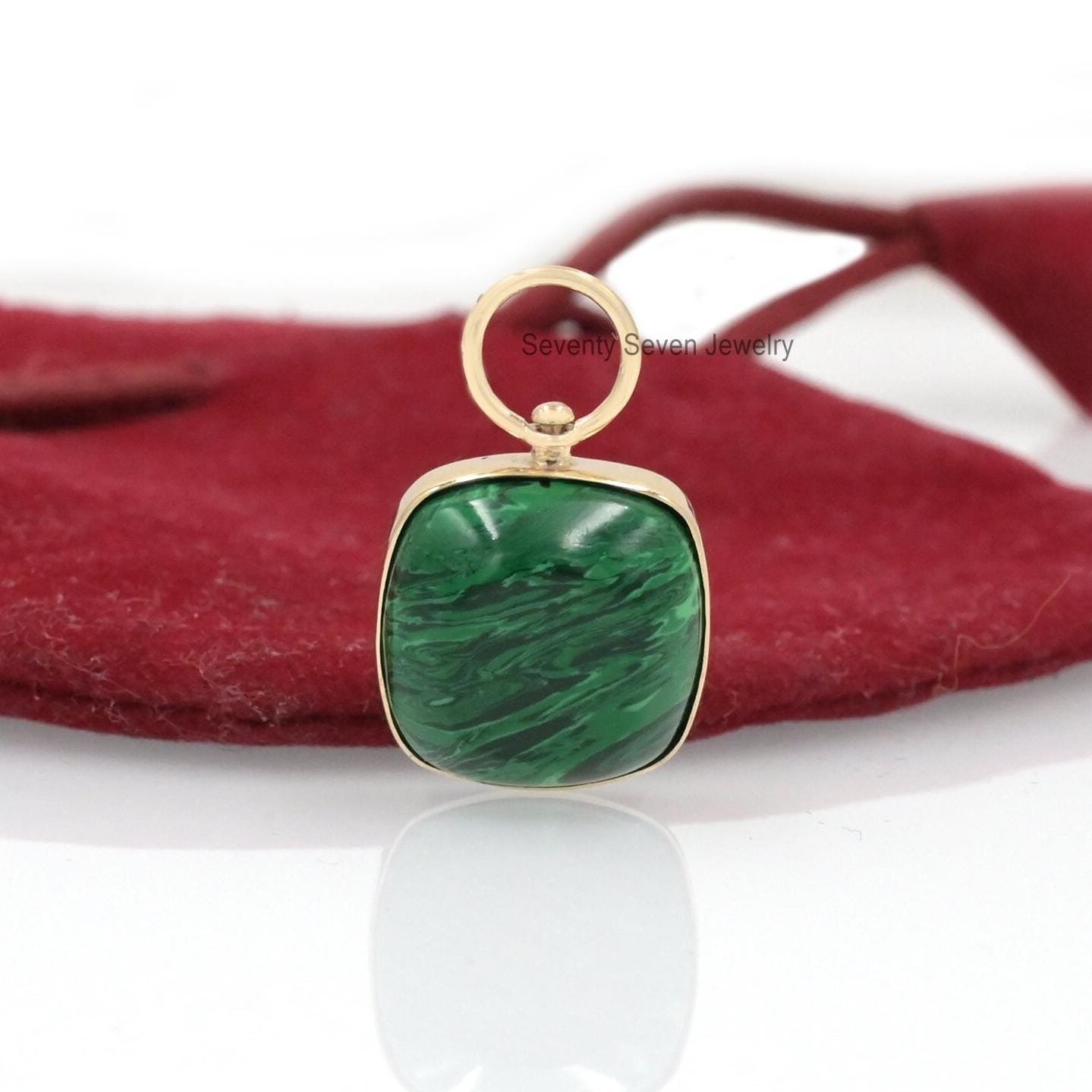 14K Gold Malachite Square Pendant: Gemstone Bar Charm - Seventy Seven Jewelry | SKU: SSMJP412-14KYGLPZ-1-2026 14K Gold Malachite Square Pendant: Gemstone Bar Charm - Seventy Seven Jewelry | SKU: SSMJP412-14KYGLPZ-1-2026