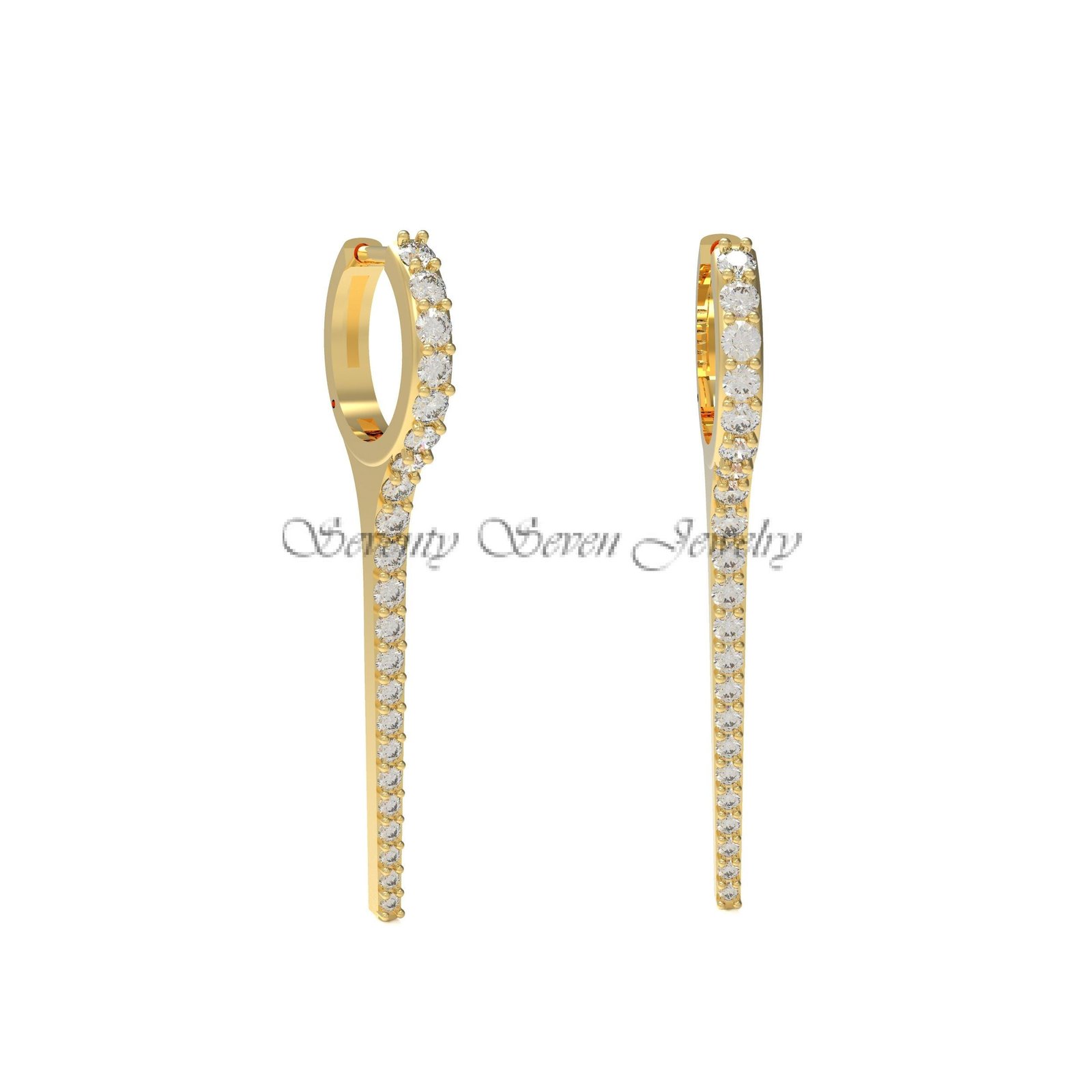 14K Gold Moissanite Diamond Dangle Huggies: Giuletta Hoop Earrings - Seventy Seven Jewelry | SKU: S77MJE1095-SLYGCZ-2026 14K Gold Moissanite Diamond Dangle Huggies: Giuletta Hoop Earrings - Seventy Seven Jewelry | SKU: S77MJE1095-SLYGCZ-2026