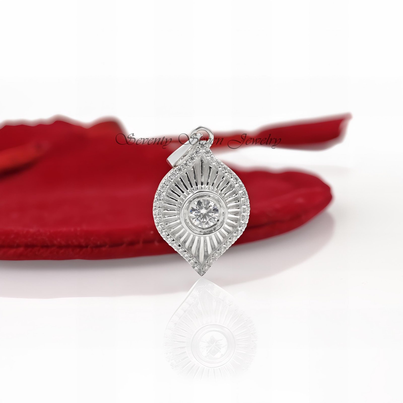 14K Gold Moissanite Evil Eye Pendant: Fluted Protection Charm - View 3 - Seventy Seven Jewelry | SKU: SSMJP2510-SLYGMN-1\2026 14K Gold Moissanite Evil Eye Pendant: Fluted Protection Charm - View 3 - Seventy Seven Jewelry | SKU: SSMJP2510-SLYGMN-1\2026