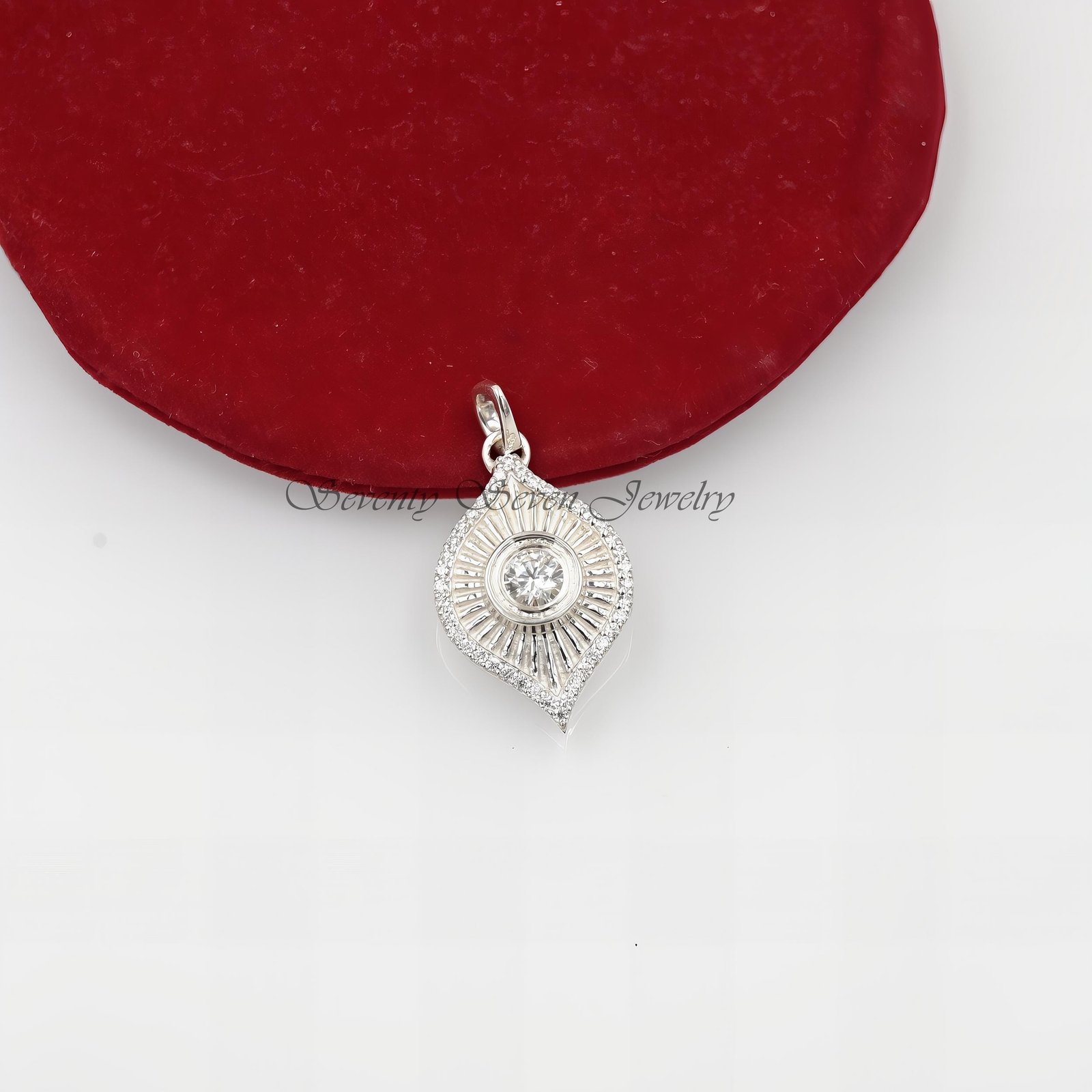 14K Gold Moissanite Evil Eye Pendant: Fluted Protection Charm - View 4 - Seventy Seven Jewelry | SKU: SSMJP2510-SLYGMN-1\2026 14K Gold Moissanite Evil Eye Pendant: Fluted Protection Charm - View 4 - Seventy Seven Jewelry | SKU: SSMJP2510-SLYGMN-1\2026