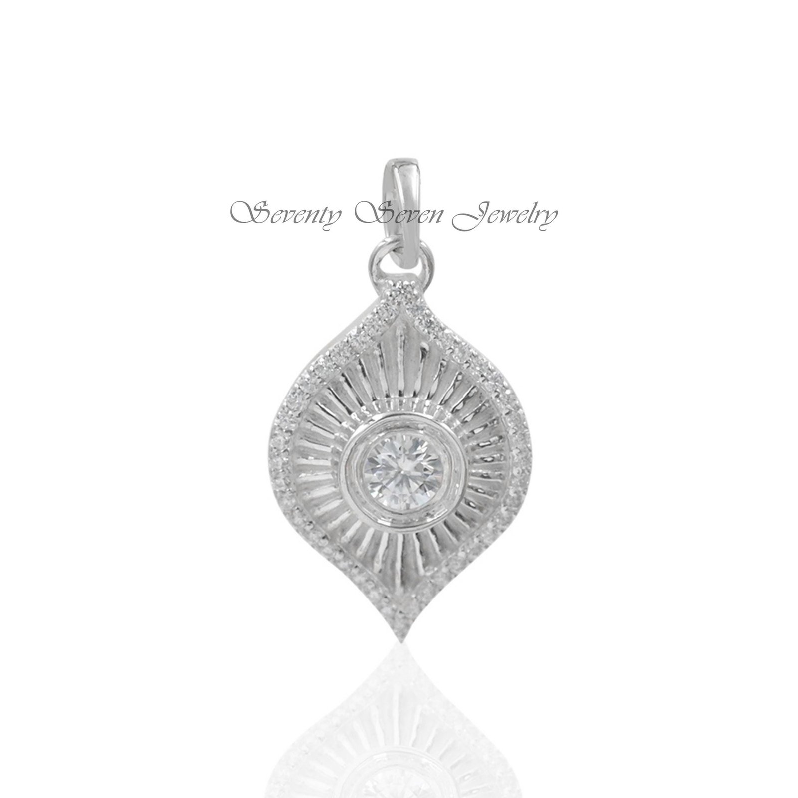 14K Gold Moissanite Evil Eye Pendant: Fluted Protection Charm - View 6 - Seventy Seven Jewelry | SKU: SSMJP2510-SLYGMN-1\2026 14K Gold Moissanite Evil Eye Pendant: Fluted Protection Charm - View 6 - Seventy Seven Jewelry | SKU: SSMJP2510-SLYGMN-1\2026