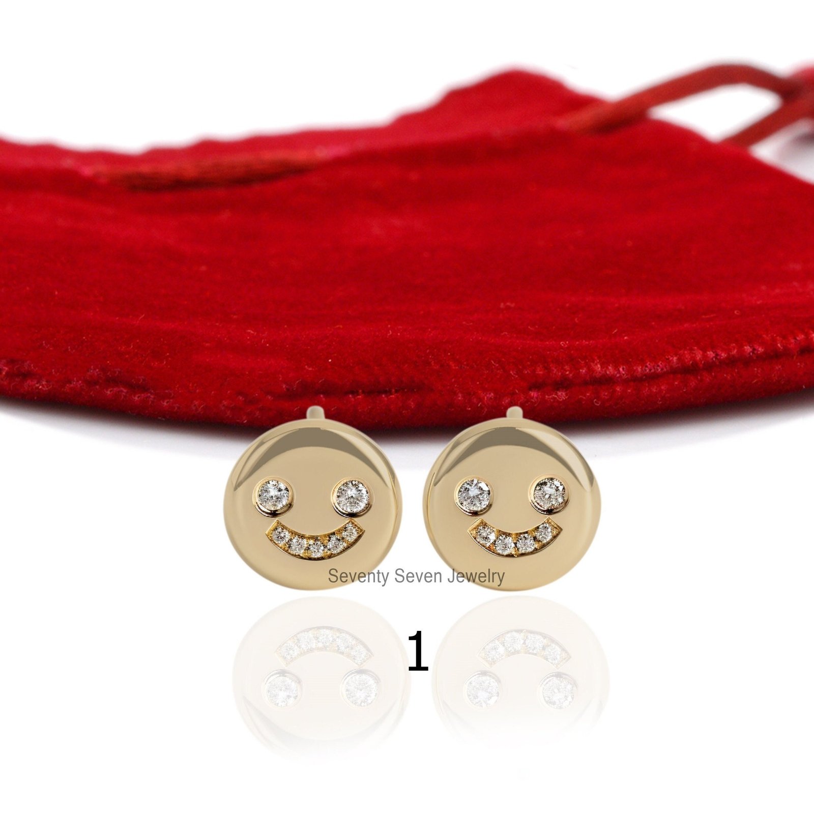 14K Gold Moissanite Happy Face Stud Earrings - Seventy Seven Jewelry | SKU: MJE1358-14KYGMN,MJE1359-14KYGMN,MJE1360-14KYGMN,M 14K Gold Moissanite Happy Face Stud Earrings - Seventy Seven Jewelry | SKU: MJE1358-14KYGMN,MJE1359-14KYGMN,MJE1360-14KYGMN,M