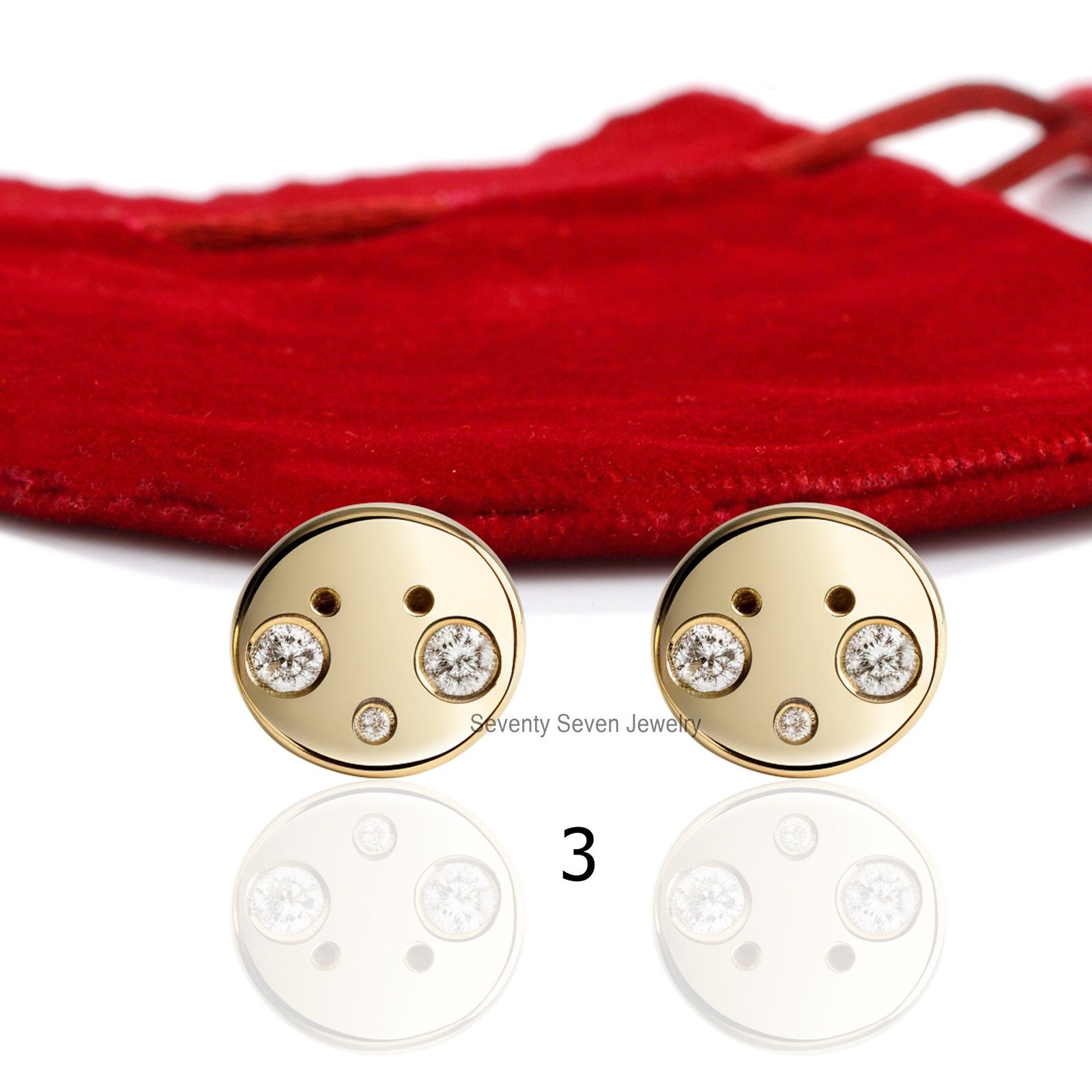 14K Gold Moissanite Happy Face Stud Earrings - View 3 - Seventy Seven Jewelry | SKU: MJE1358-14KYGMN,MJE1359-14KYGMN,MJE1360- 14K Gold Moissanite Happy Face Stud Earrings - View 3 - Seventy Seven Jewelry | SKU: MJE1358-14KYGMN,MJE1359-14KYGMN,MJE1360-