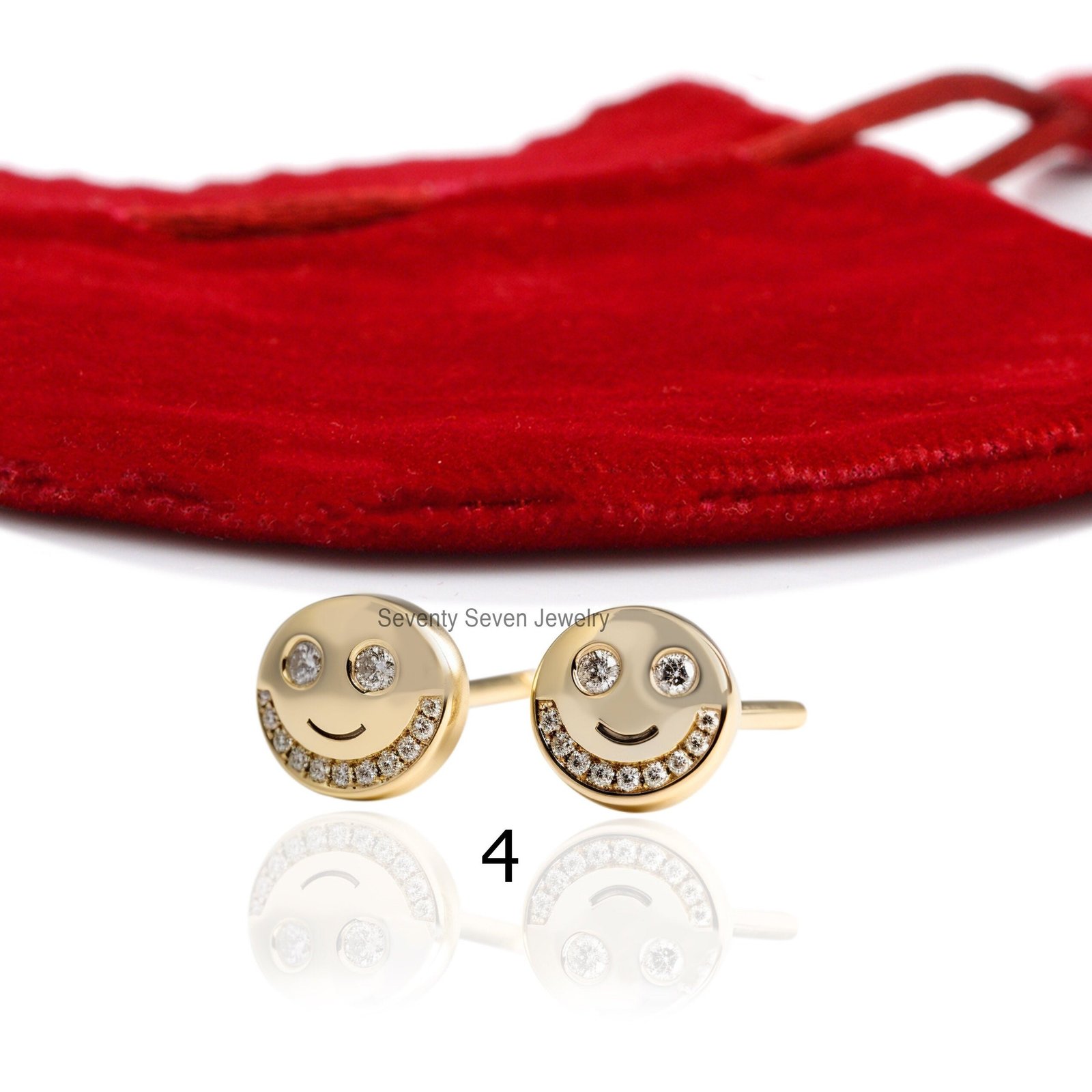 14K Gold Moissanite Happy Face Stud Earrings - View 4 - Seventy Seven Jewelry | SKU: MJE1358-14KYGMN,MJE1359-14KYGMN,MJE1360- 14K Gold Moissanite Happy Face Stud Earrings - View 4 - Seventy Seven Jewelry | SKU: MJE1358-14KYGMN,MJE1359-14KYGMN,MJE1360-