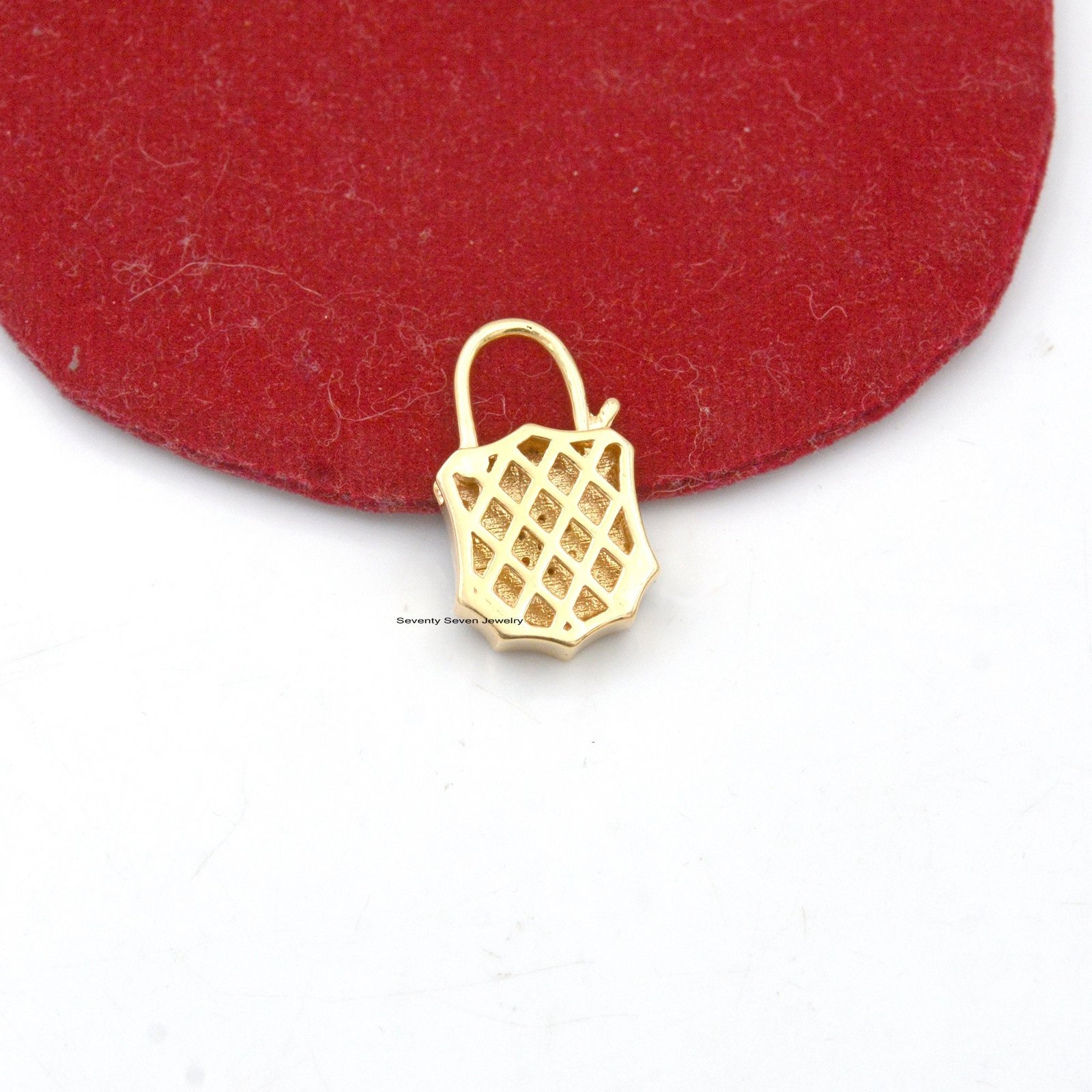 14K Gold Padlock Pendant: Blue Enamel Starburst, Dainty Connector - View 3 - Seventy Seven Jewelry | SKU: SSMJP499-14KYGELBKD 14K Gold Padlock Pendant: Blue Enamel Starburst, Dainty Connector - View 3 - Seventy Seven Jewelry | SKU: SSMJP499-14KYGELBKD