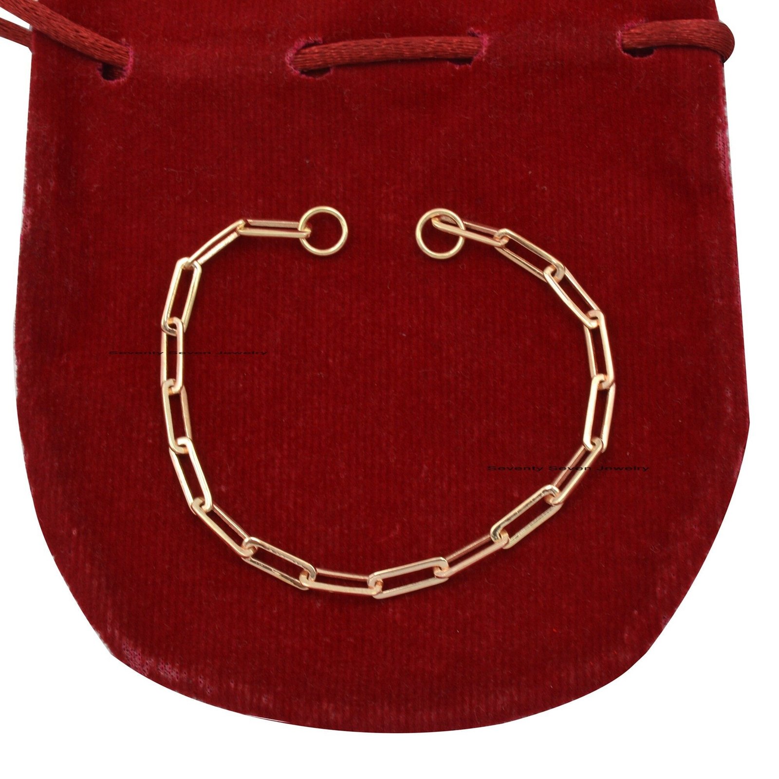 14k Gold Paperclip Bracelet: Rectangle Link Chain - View 2 - Seventy Seven Jewelry | SKU: SSMJA229-14kYG-2026 14k Gold Paperclip Bracelet: Rectangle Link Chain - View 2 - Seventy Seven Jewelry | SKU: SSMJA229-14kYG-2026