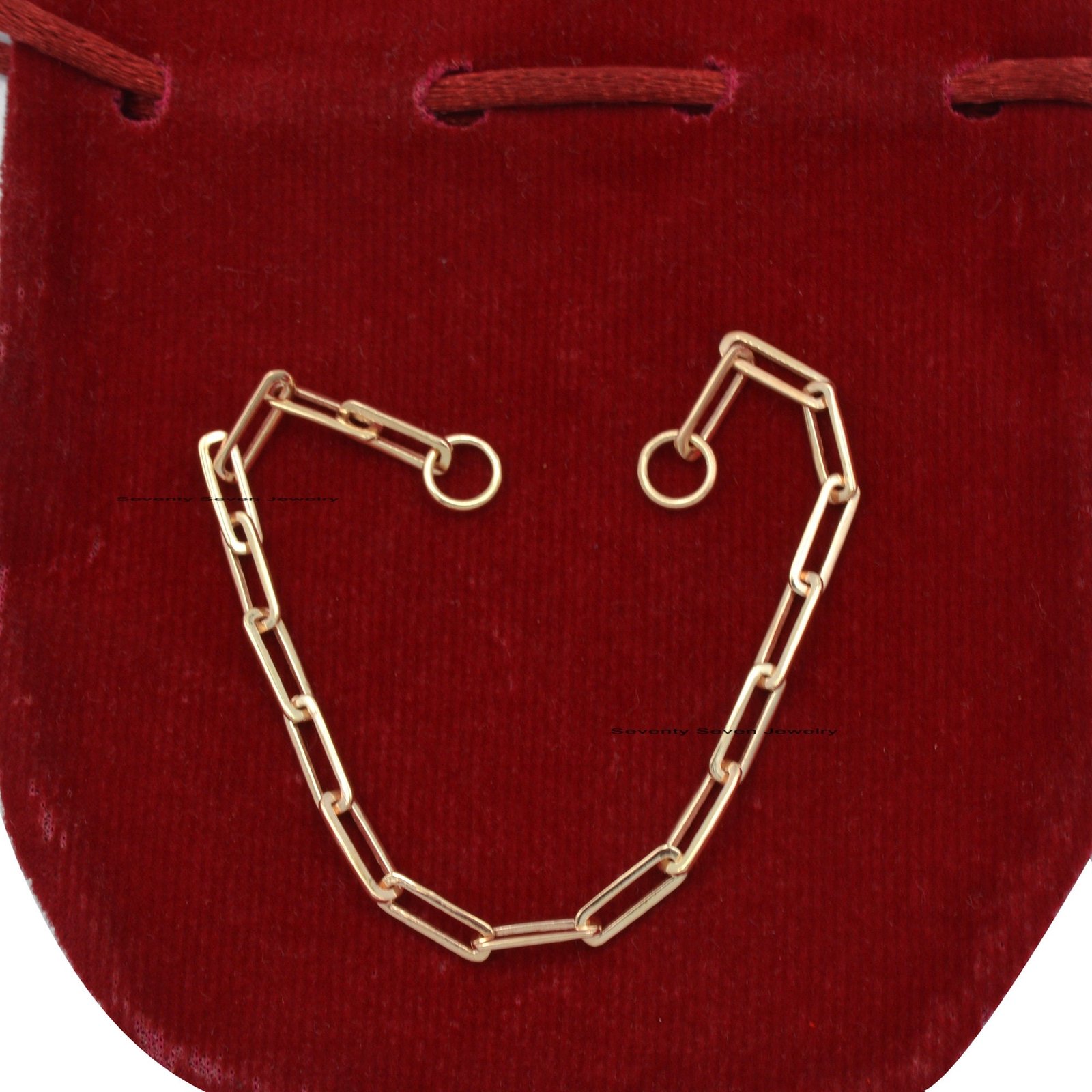 14k Gold Paperclip Bracelet: Rectangle Link Chain - View 6 - Seventy Seven Jewelry | SKU: SSMJA229-14kYG-2026 14k Gold Paperclip Bracelet: Rectangle Link Chain - View 6 - Seventy Seven Jewelry | SKU: SSMJA229-14kYG-2026