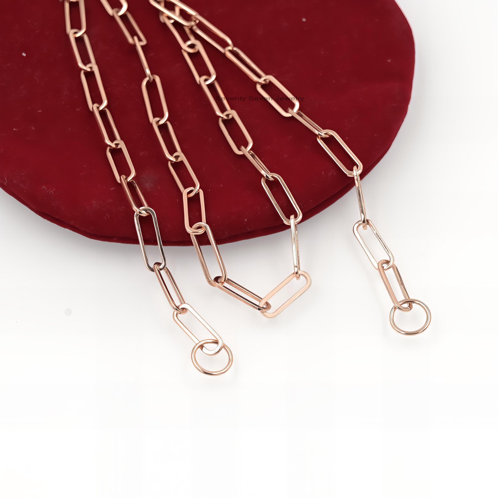 14k Gold Paperclip Chain Necklace: Rectangle Link, Adjustable Length - View 4 - Seventy Seven Jewelry | SKU: SSG1-14KYG-12M-1 14k Gold Paperclip Chain Necklace: Rectangle Link, Adjustable Length - View 4 - Seventy Seven Jewelry | SKU: SSG1-14KYG-12M-1