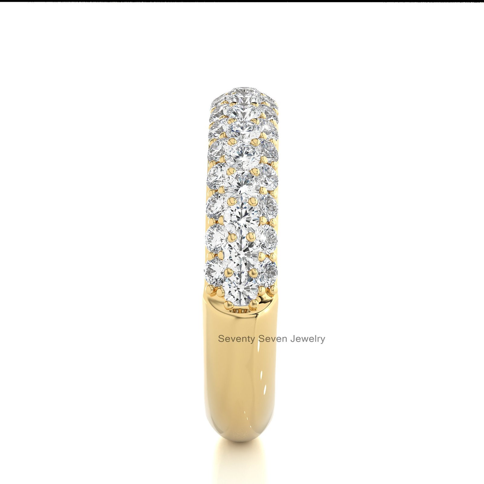 14K Gold Pave Moissanite Ring: Wide Three-Row Eternity Band - View 4 - Seventy Seven Jewelry | SKU: MJR1912-14KYGMN-2026 14K Gold Pave Moissanite Ring: Wide Three-Row Eternity Band - View 4 - Seventy Seven Jewelry | SKU: MJR1912-14KYGMN-2026
