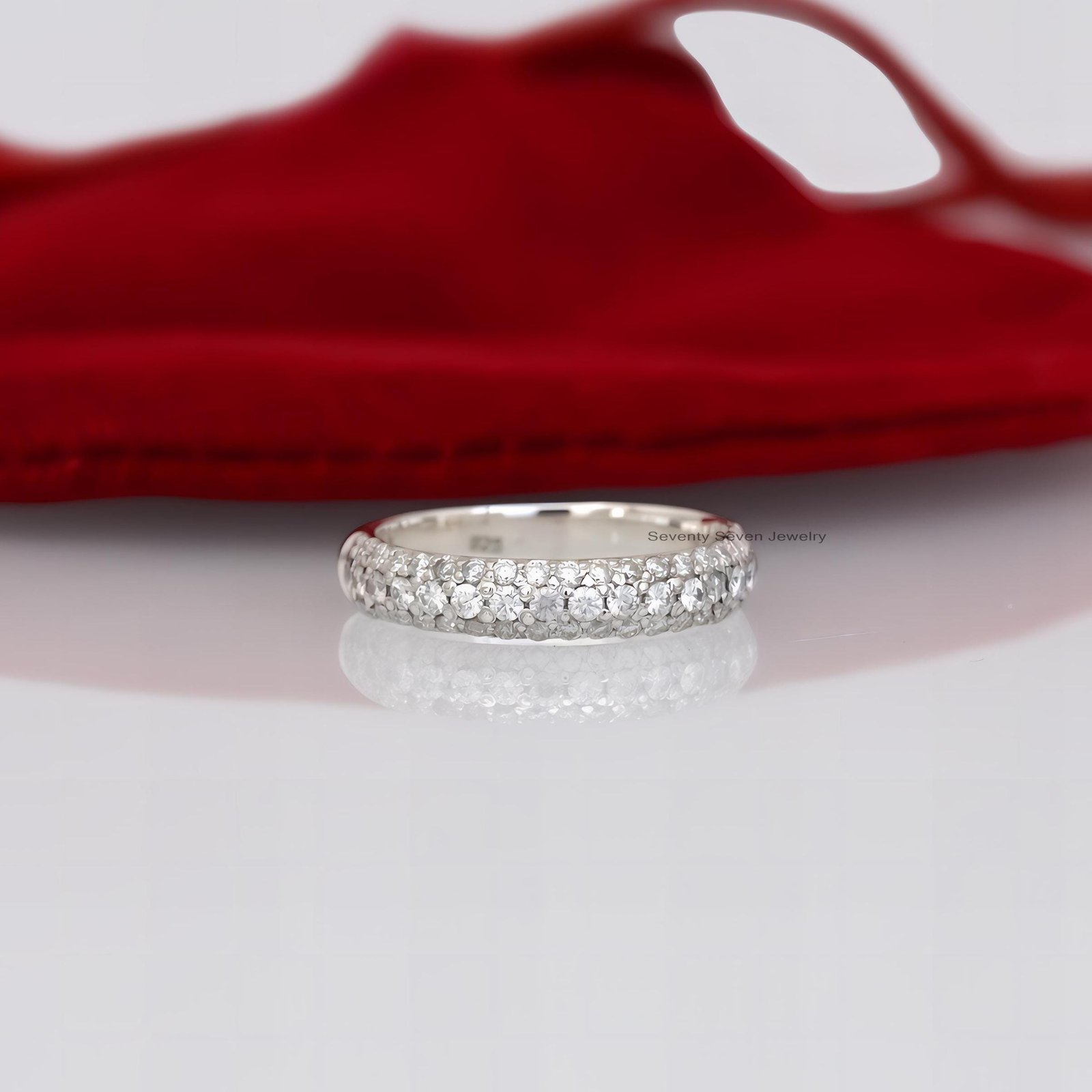14K Gold Pave Moissanite Ring: Wide Three-Row Eternity Band - View 6 - Seventy Seven Jewelry | SKU: MJR1912-14KYGMN-2026 14K Gold Pave Moissanite Ring: Wide Three-Row Eternity Band - View 6 - Seventy Seven Jewelry | SKU: MJR1912-14KYGMN-2026