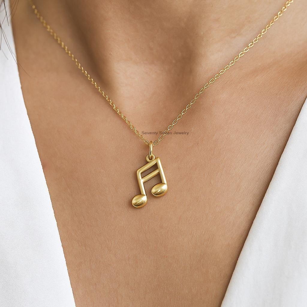 14K Gold Plated Eighth Note Pendant, Sterling Silver Music Charm - Seventy Seven Jewelry | SKU: SSMJP 14K Gold Plated Eighth Note Pendant, Sterling Silver Music Charm - Seventy Seven Jewelry | SKU: SSMJP