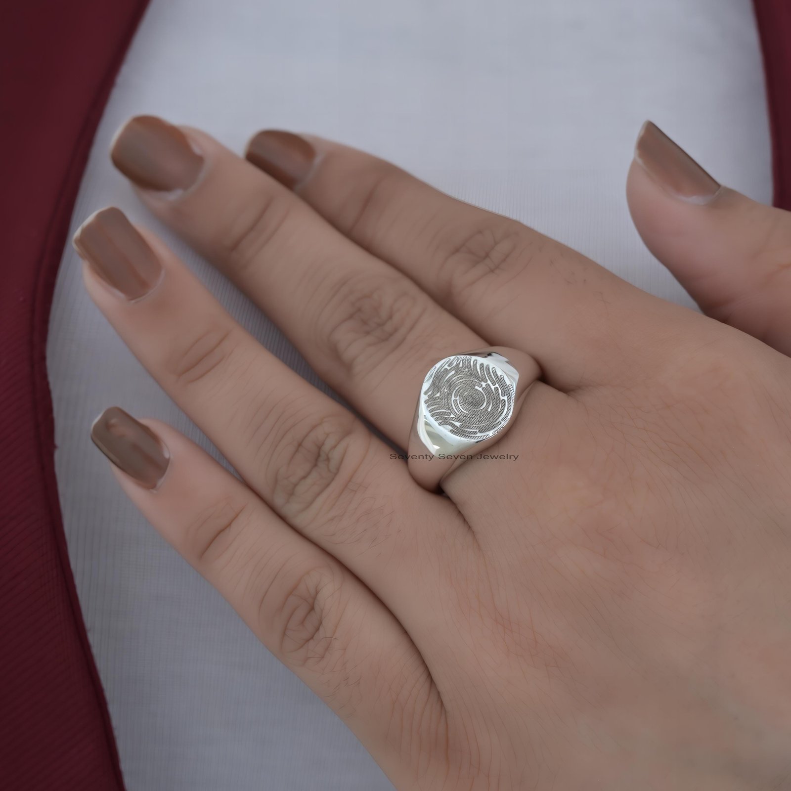 14K Gold Plated Fingerprint Ring: Personalized Memorial Jewelry - View 3 - Seventy Seven Jewelry | SKU: SSMJR2820-SLNS-US-9 14K Gold Plated Fingerprint Ring: Personalized Memorial Jewelry - View 3 - Seventy Seven Jewelry | SKU: SSMJR2820-SLNS-US-9